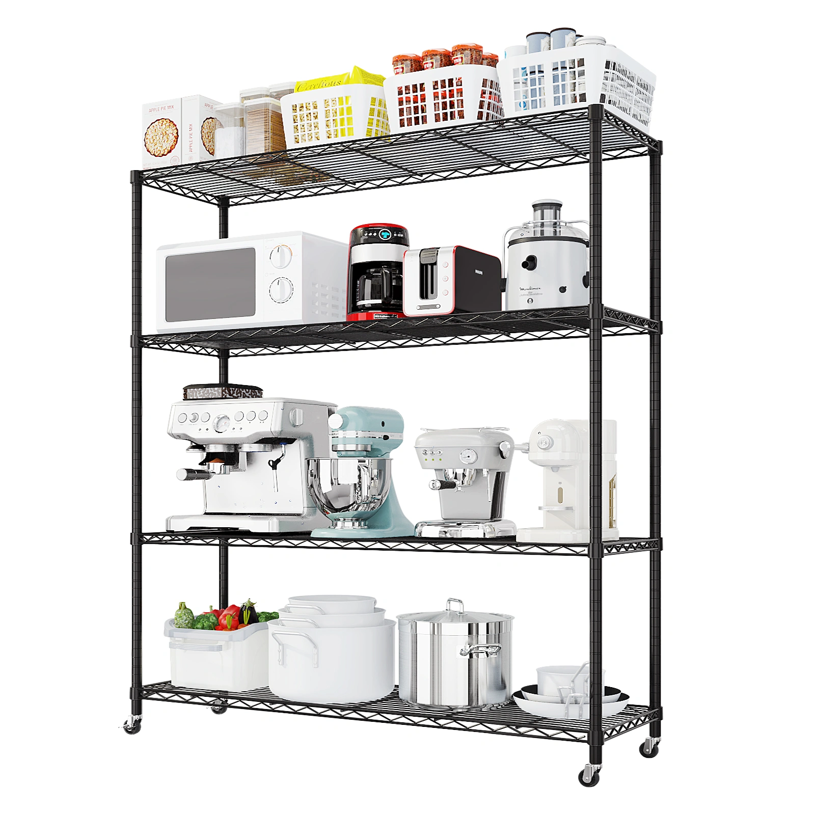 Heavy Duty Storage Shelves 46.06" W Wire Shelving Unit with Wheels 800LBS NSF Metal Shelves for Storage Adjustable Garage Storage Rack Pantry Shelf Commercial Shelving, 64.96" H X 46.06''W X 17.7" D view 5