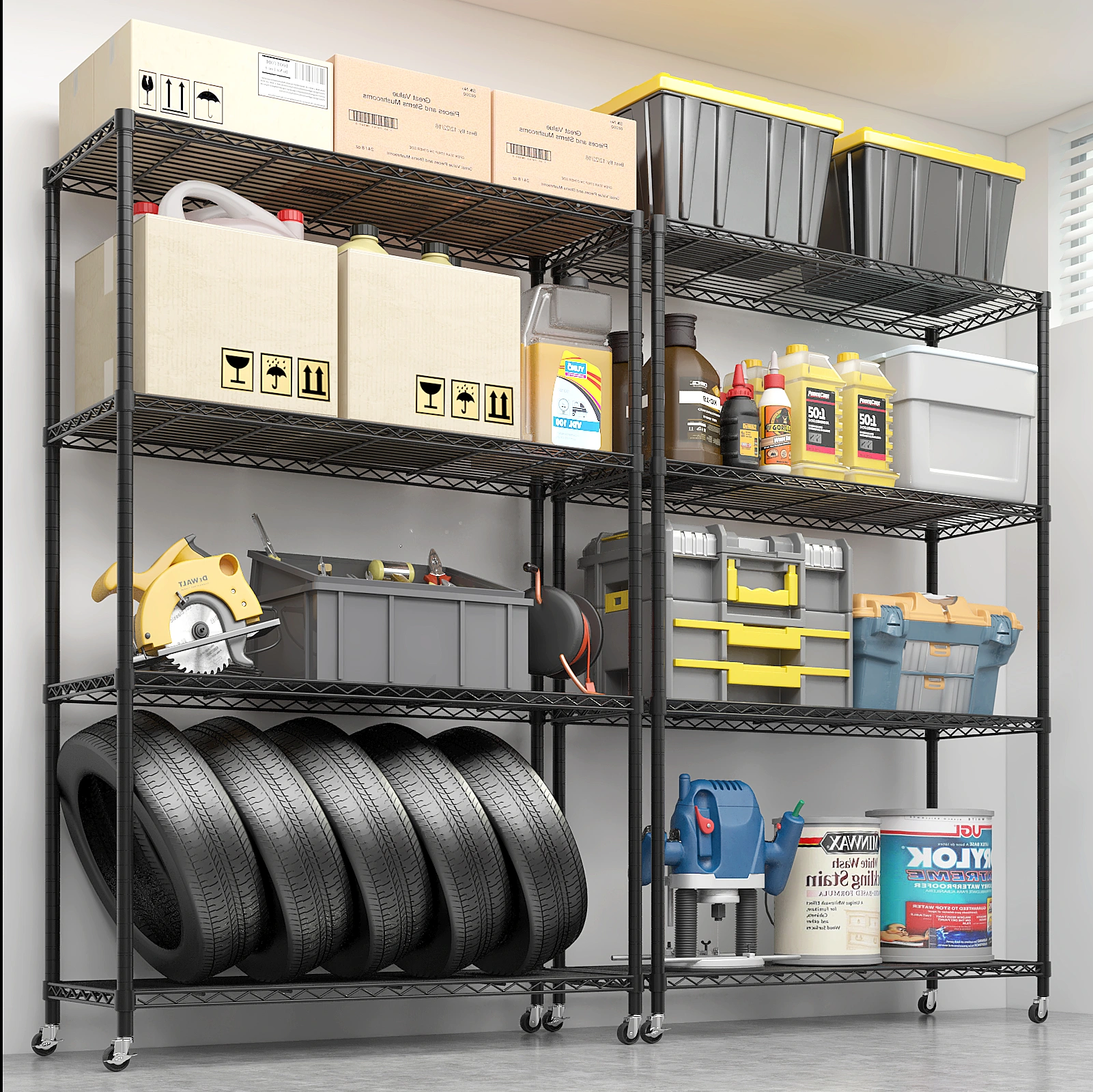 Heavy Duty Storage Shelves 46.06" W Wire Shelving Unit with Wheels 800LBS NSF Metal Shelves for Storage Adjustable Garage Storage Rack Pantry Shelf Commercial Shelving, 64.96" H X 46.06''W X 17.7" D view 6