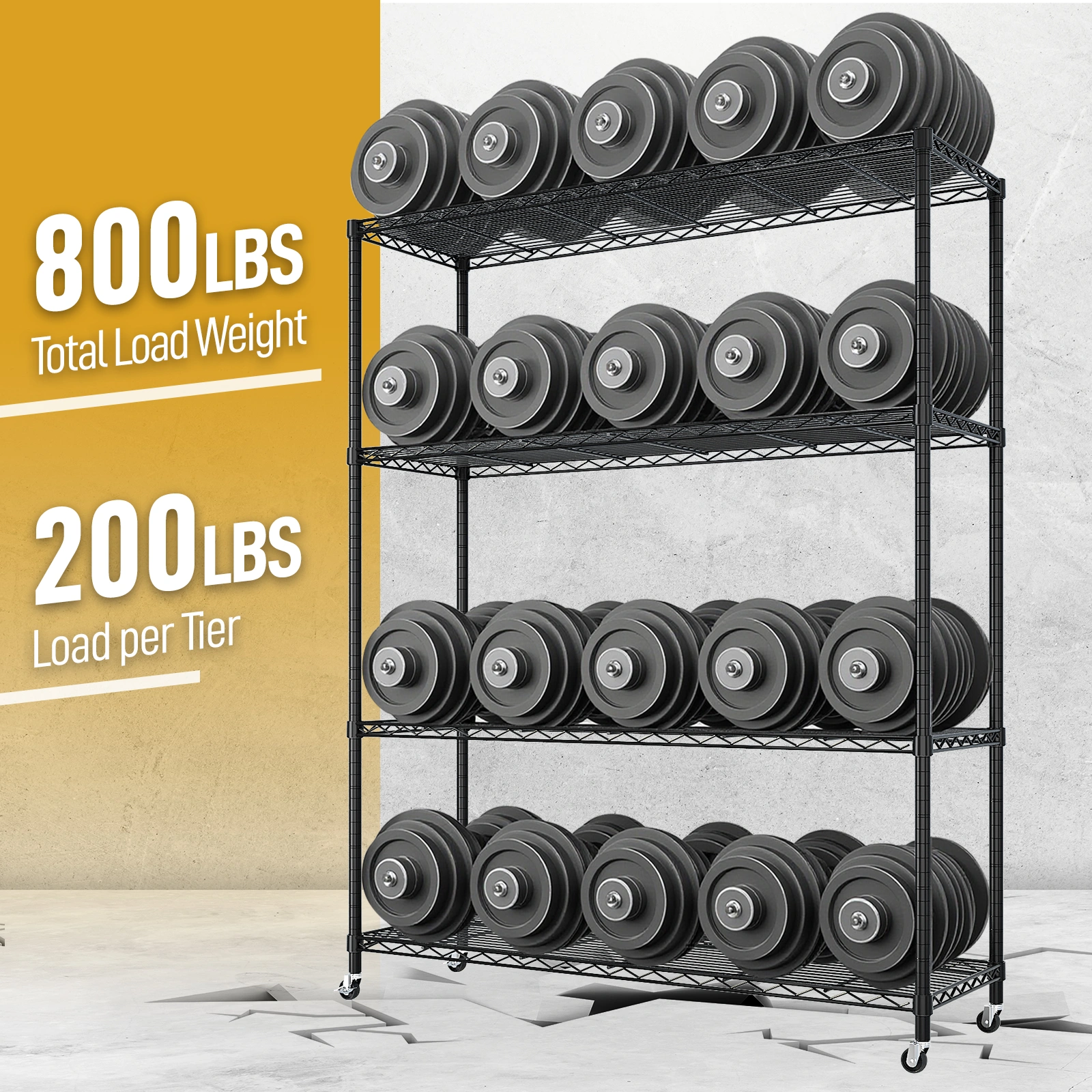 Heavy Duty Storage Shelves 46.06" W Wire Shelving Unit with Wheels 800LBS NSF Metal Shelves for Storage Adjustable Garage Storage Rack Pantry Shelf Commercial Shelving, 64.96" H X 46.06''W X 17.7" D view 7