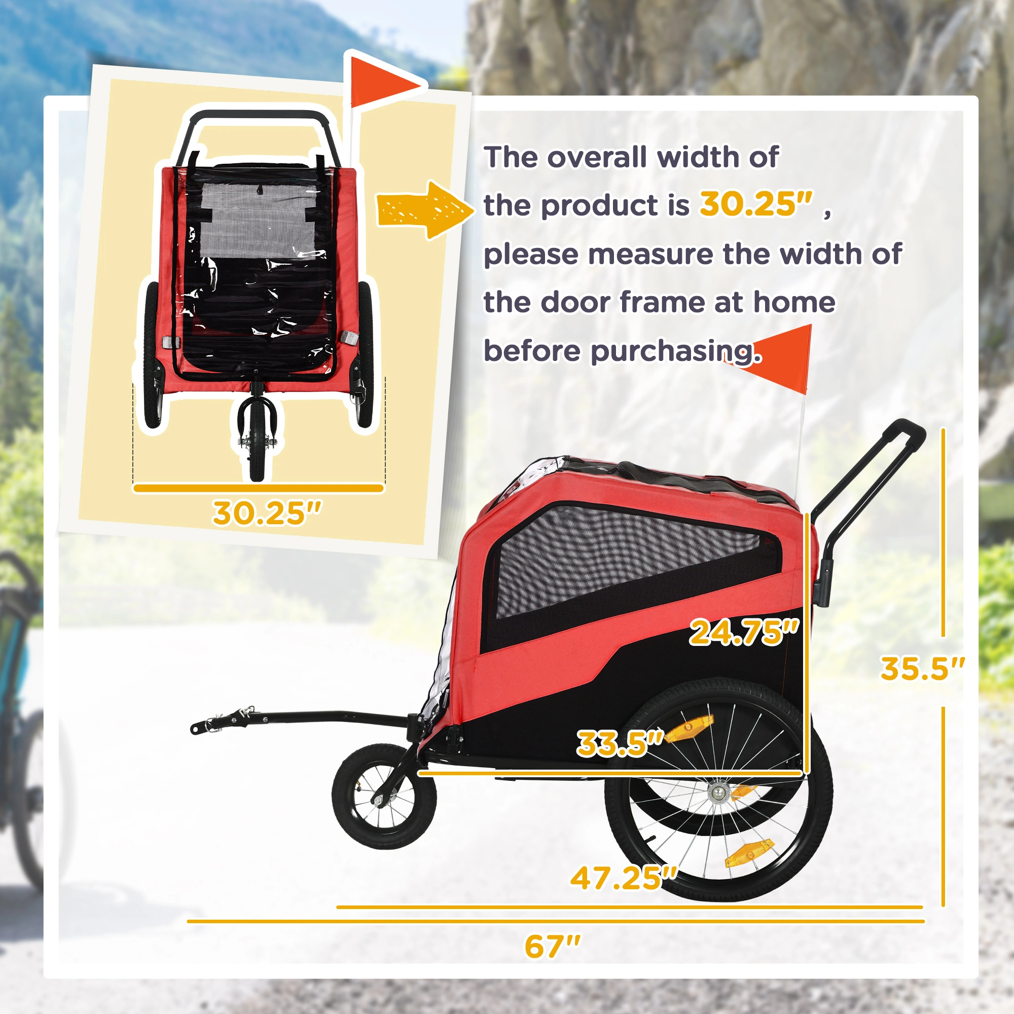 Pet Bicycle Cart for Dogs and Cats, Folding Wheeled Trailer with Mesh Window, Safe Secure Pet Transport, Collapsible Dog Cart for Outdoor Adventure view 2