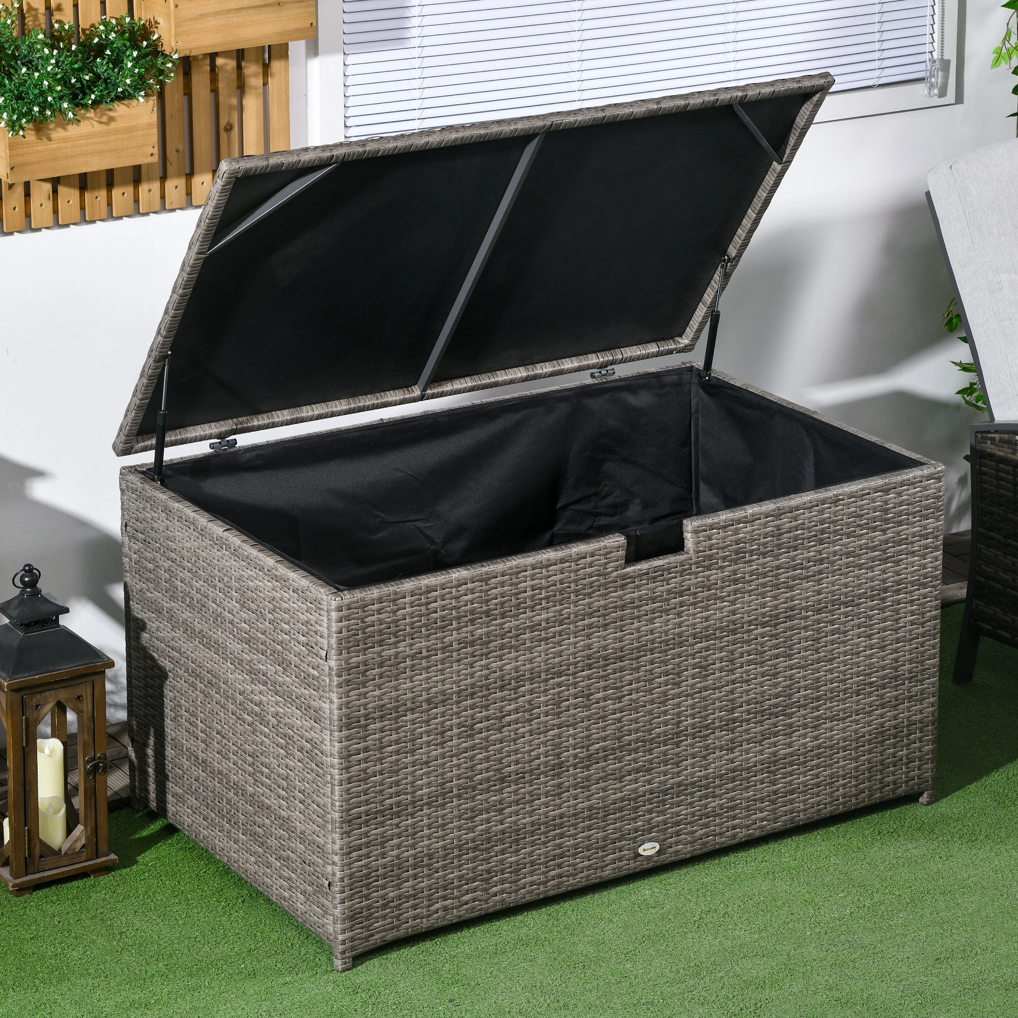 Heavy-Duty Outdoor Storage Box - Weatherproof Deck Box with Lockable Lid, 120Gallon Garden Waste & Patio Toy Organizer, UV-Resistant Resin Construction, Brown