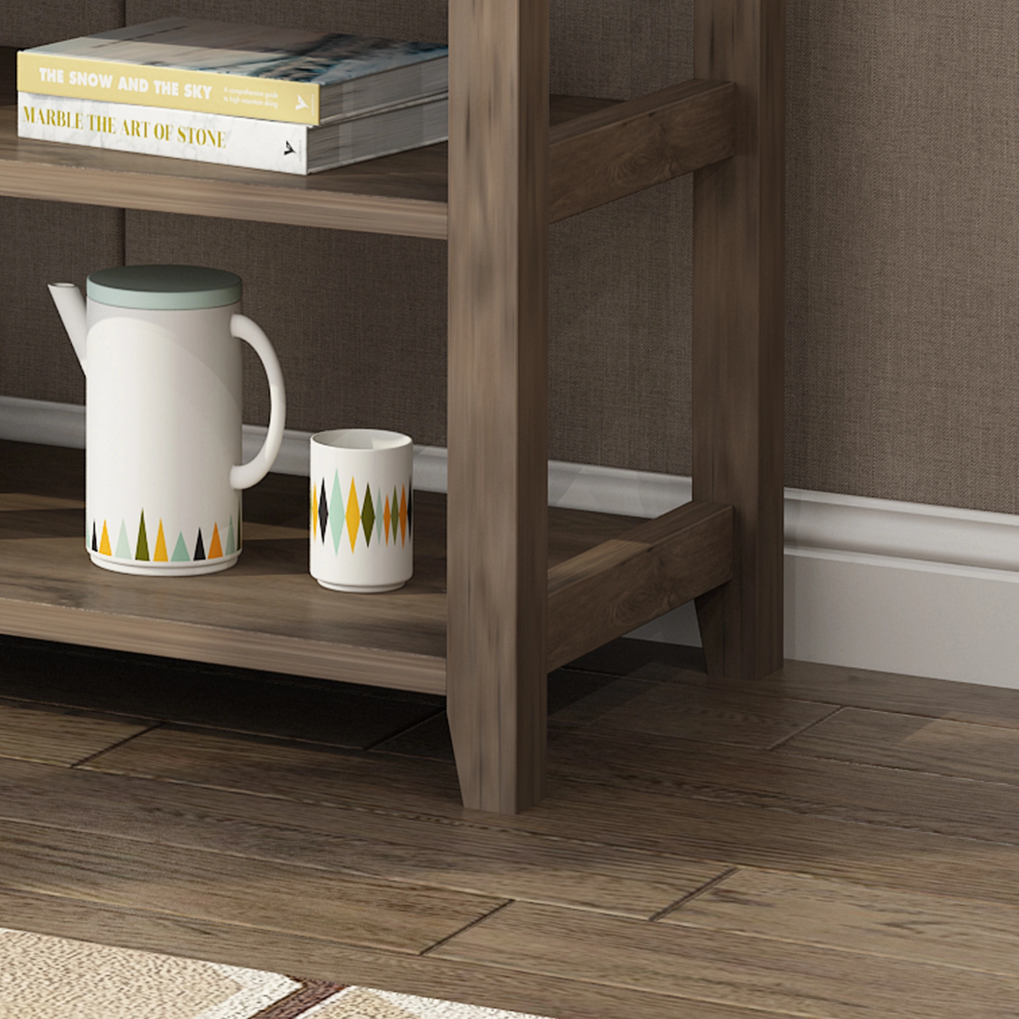 Console Table with Wood Frame and Legs, Sofa Table Entryway Table with 3 Drawers and 2 Open Shelves Wash Gray view 10