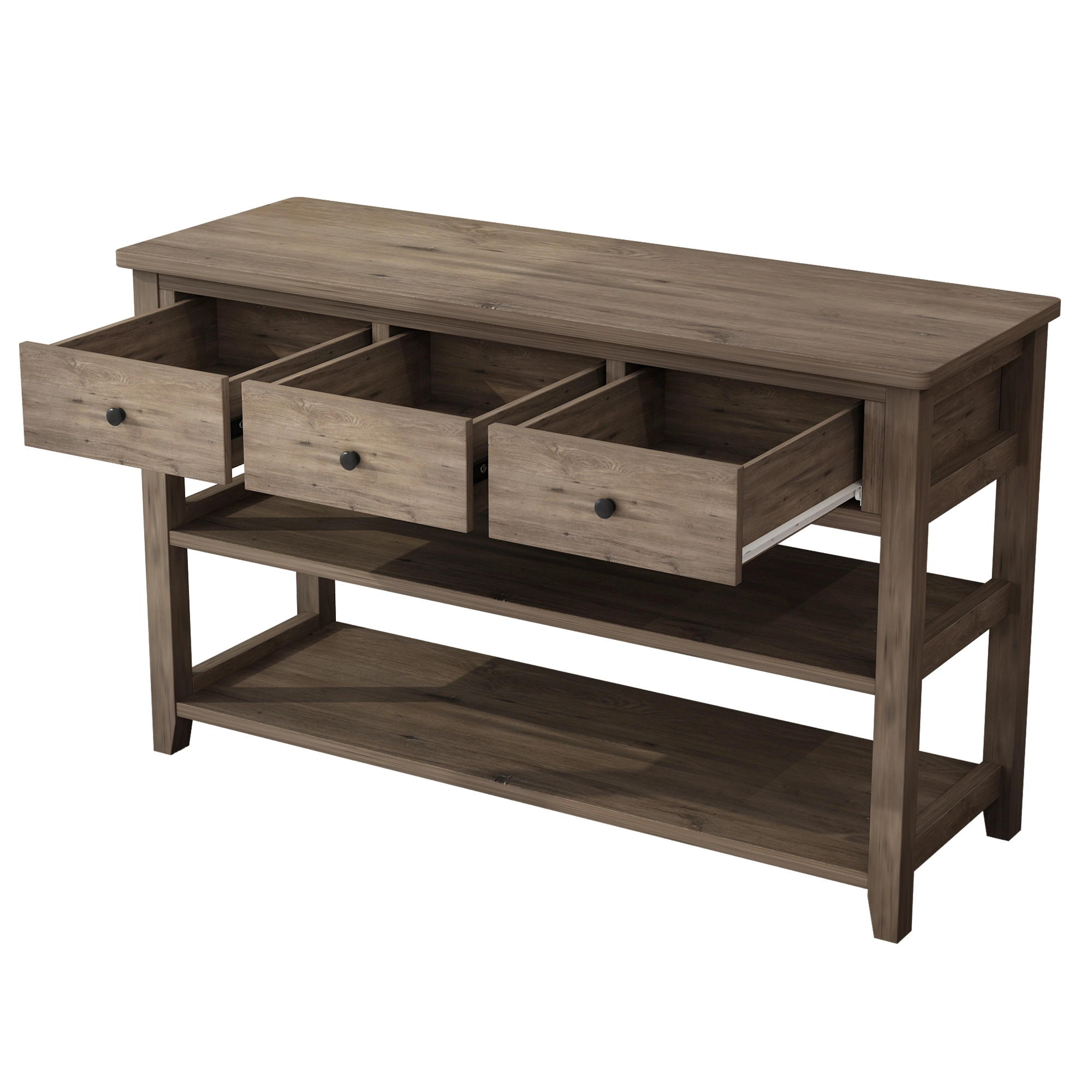 Console Table with Wood Frame and Legs, Sofa Table Entryway Table with 3 Drawers and 2 Open Shelves Wash Gray view 8