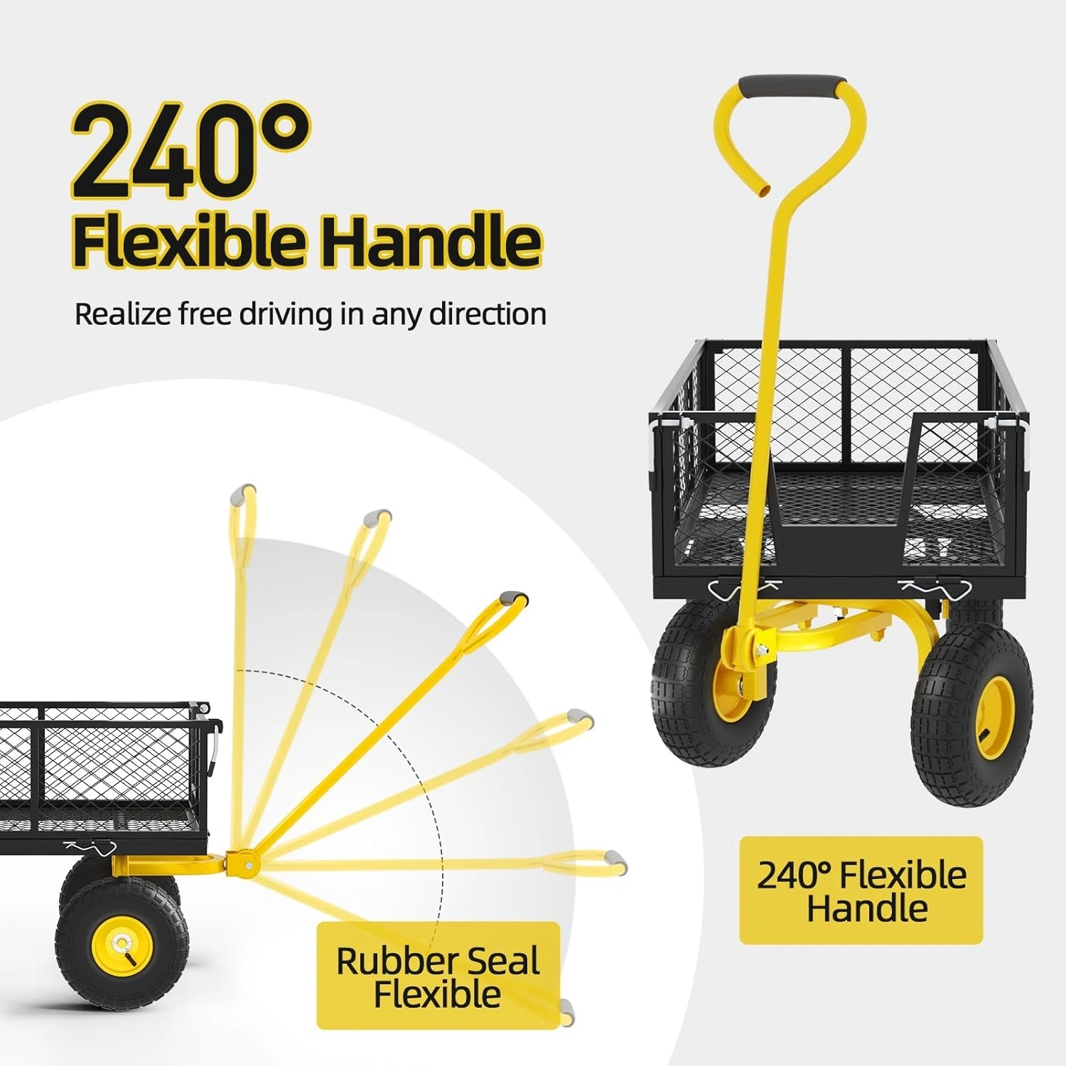 1100lb Heavy Duty Steel Garden Cart, Utility Wagon with Removable Sides and Rotating Handle, Outdoor Wagon for Garden Farm Yard view 2
