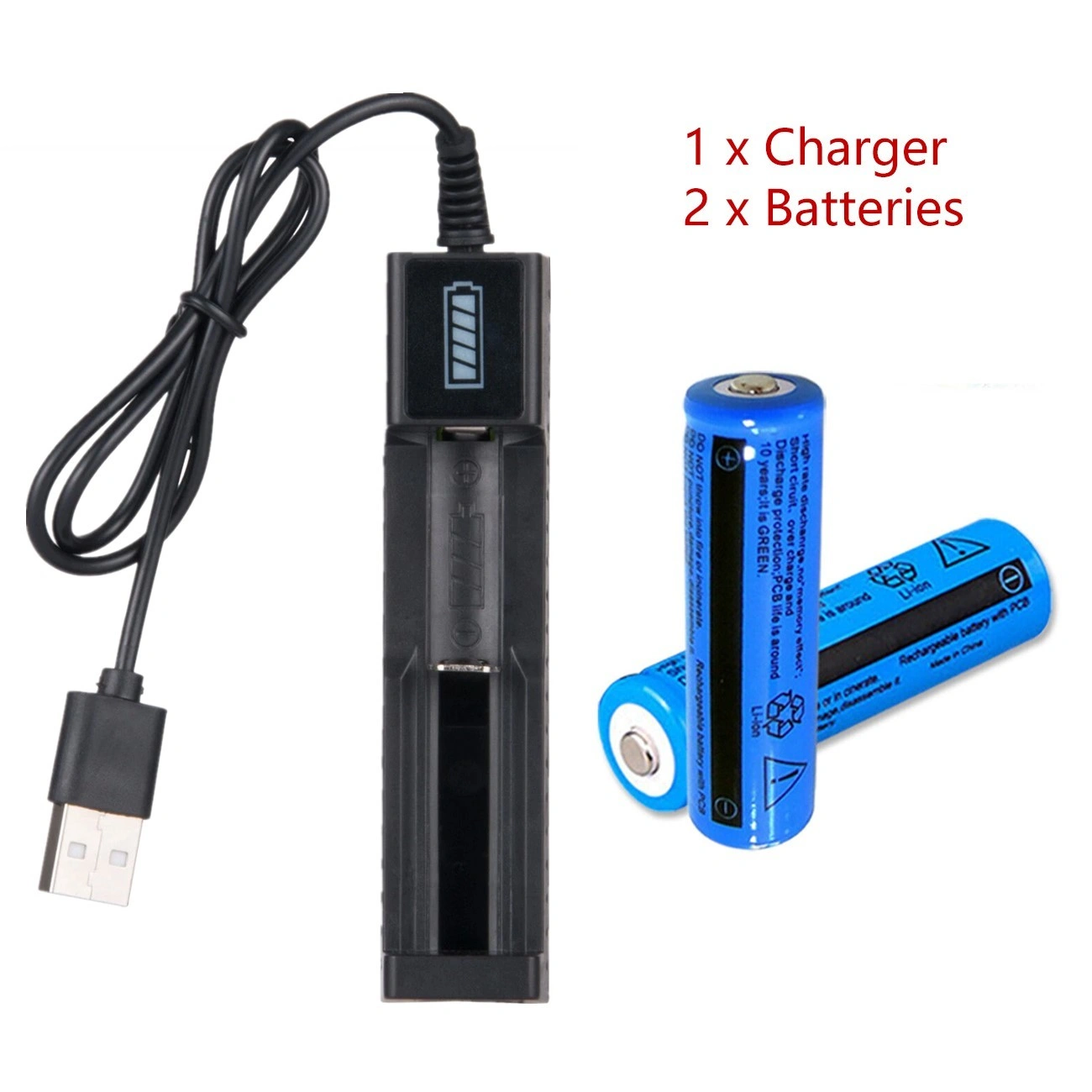 2PCS 18650 Rechargeable Batteries + 1PCS USB Charger Set Kit for Flashlights Headlamp Torch Light view 5