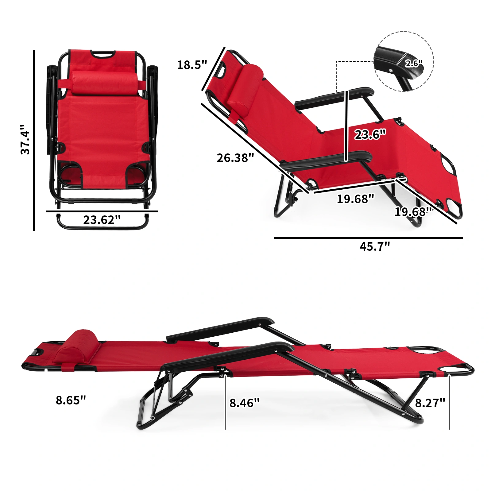 Portable Dual Purposes Extendable Folding Reclining Chair Red view 4