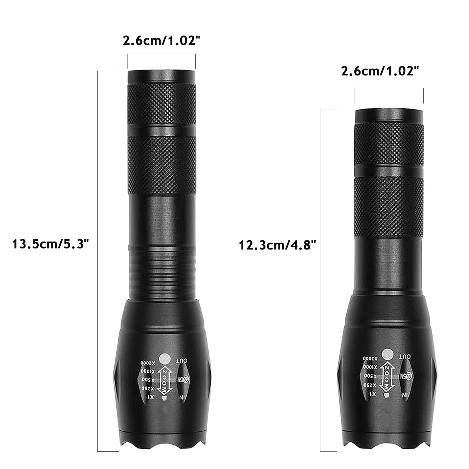 2 Pack USB Rechargeable LED Flashlight, 5-Mode Adjustable Focus Torch with Battery & USB Charger, Outdoor view 2