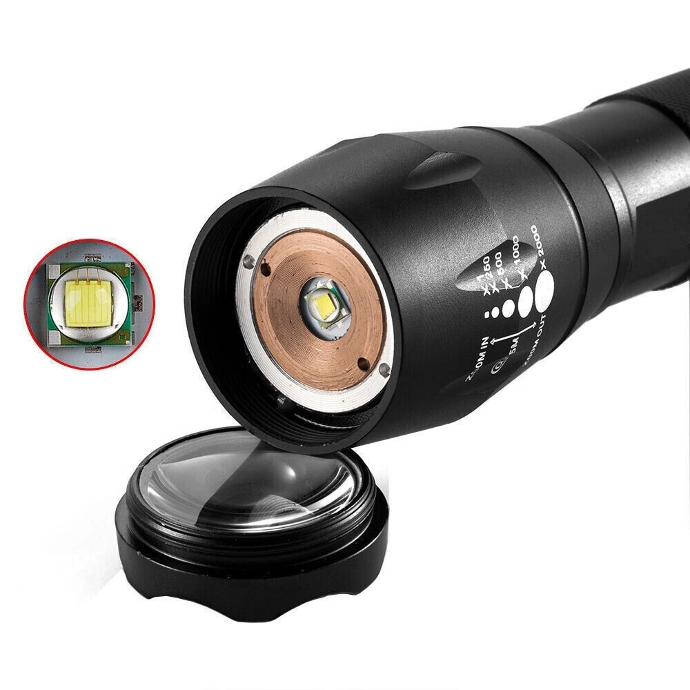 2 Pack USB Rechargeable LED Flashlight, 5-Mode Adjustable Focus Torch with Battery & USB Charger, Outdoor view 3