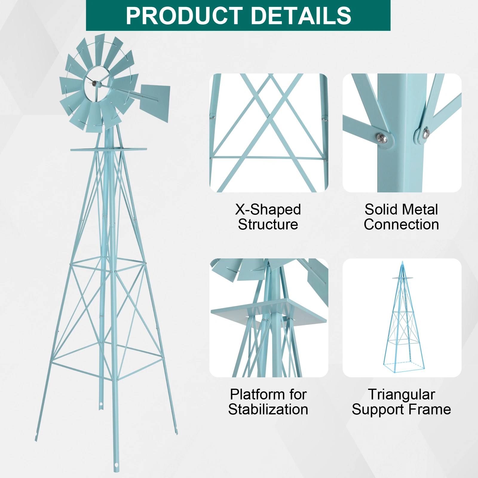 8FT Weather Resistant Yard Garden Windmill Blue view 20