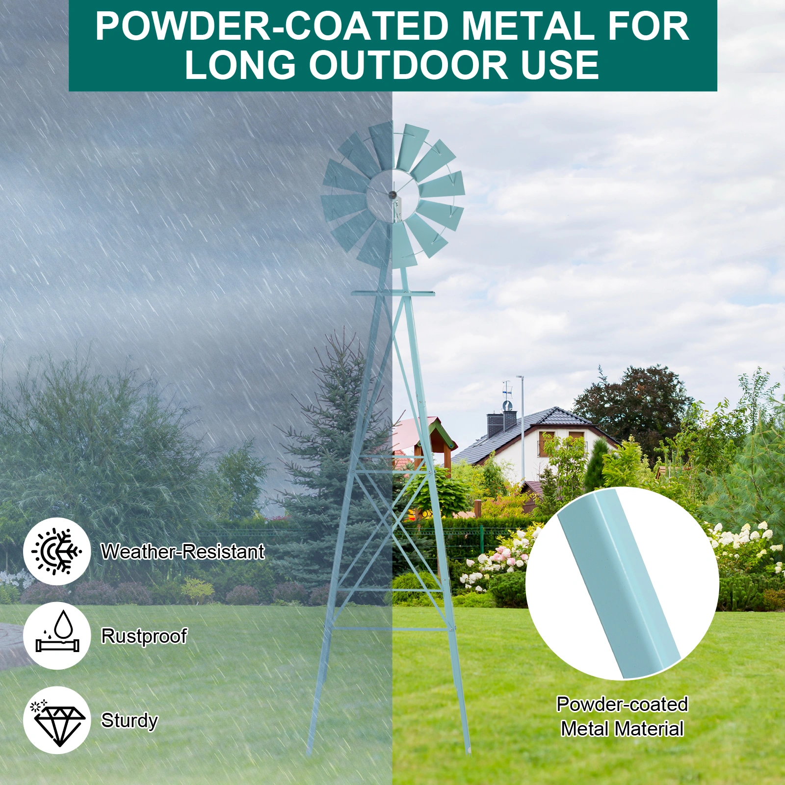 8FT Weather Resistant Yard Garden Windmill Blue view 23