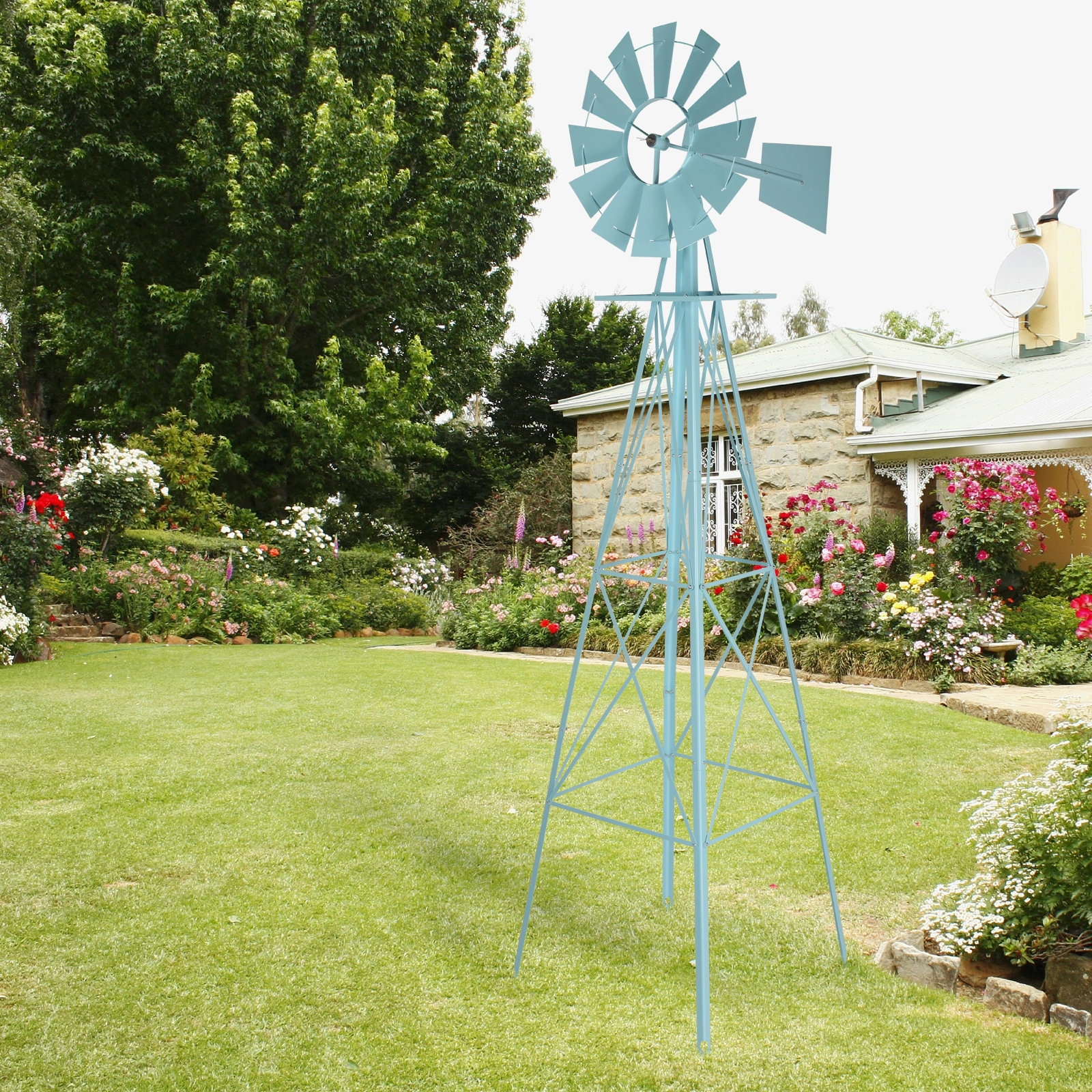 8FT Weather Resistant Yard Garden Windmill Blue view 24