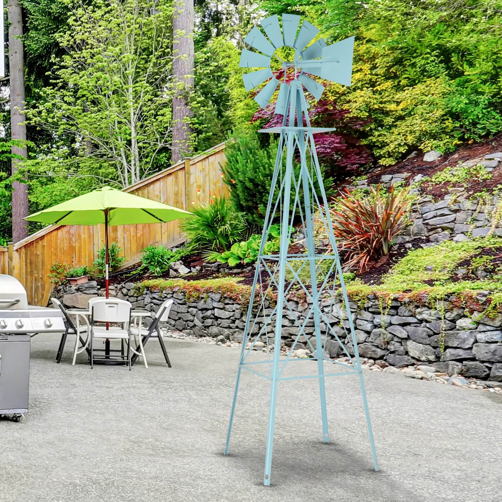 8FT Weather Resistant Yard Garden Windmill Blue view 26