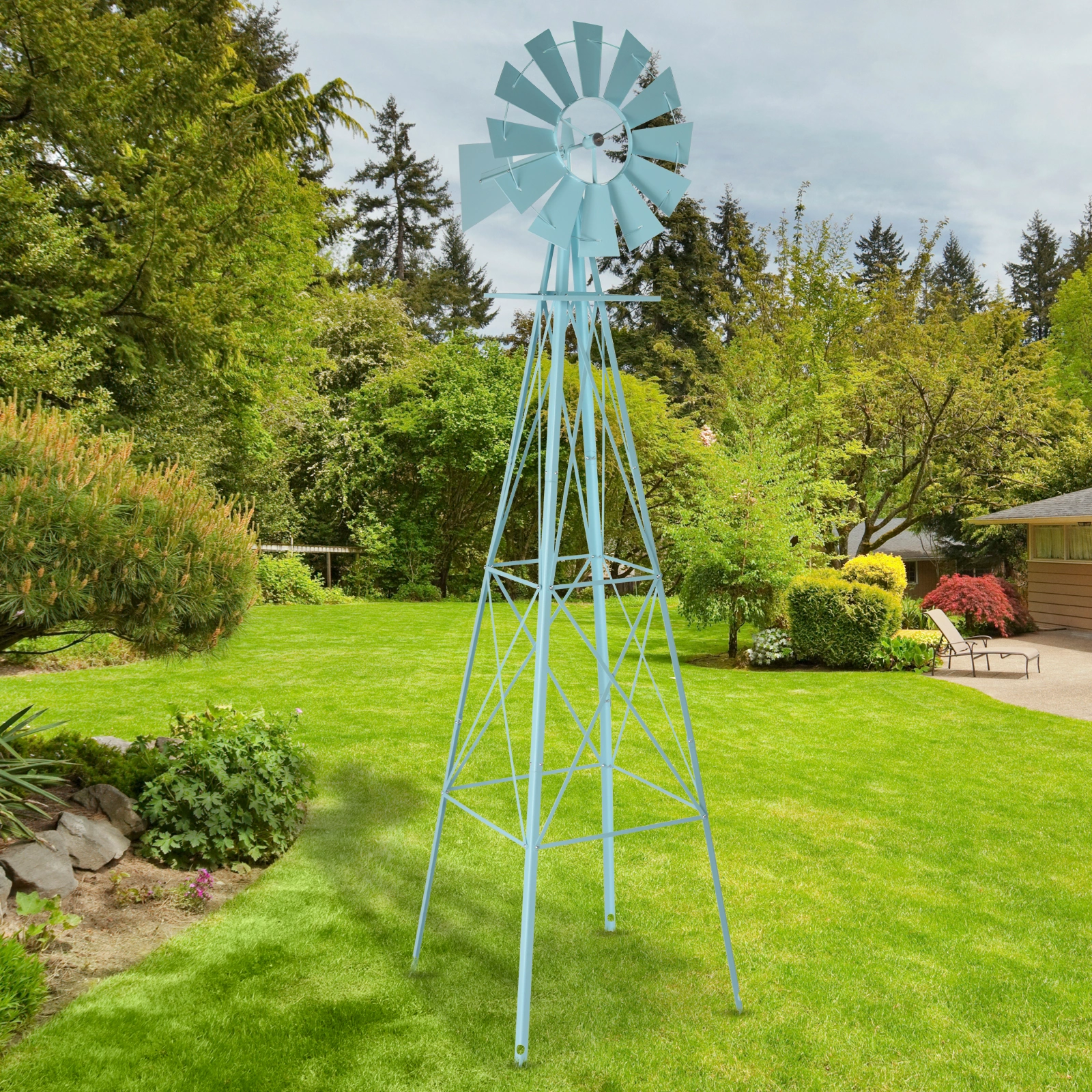 8FT Weather Resistant Yard Garden Windmill Blue view 28