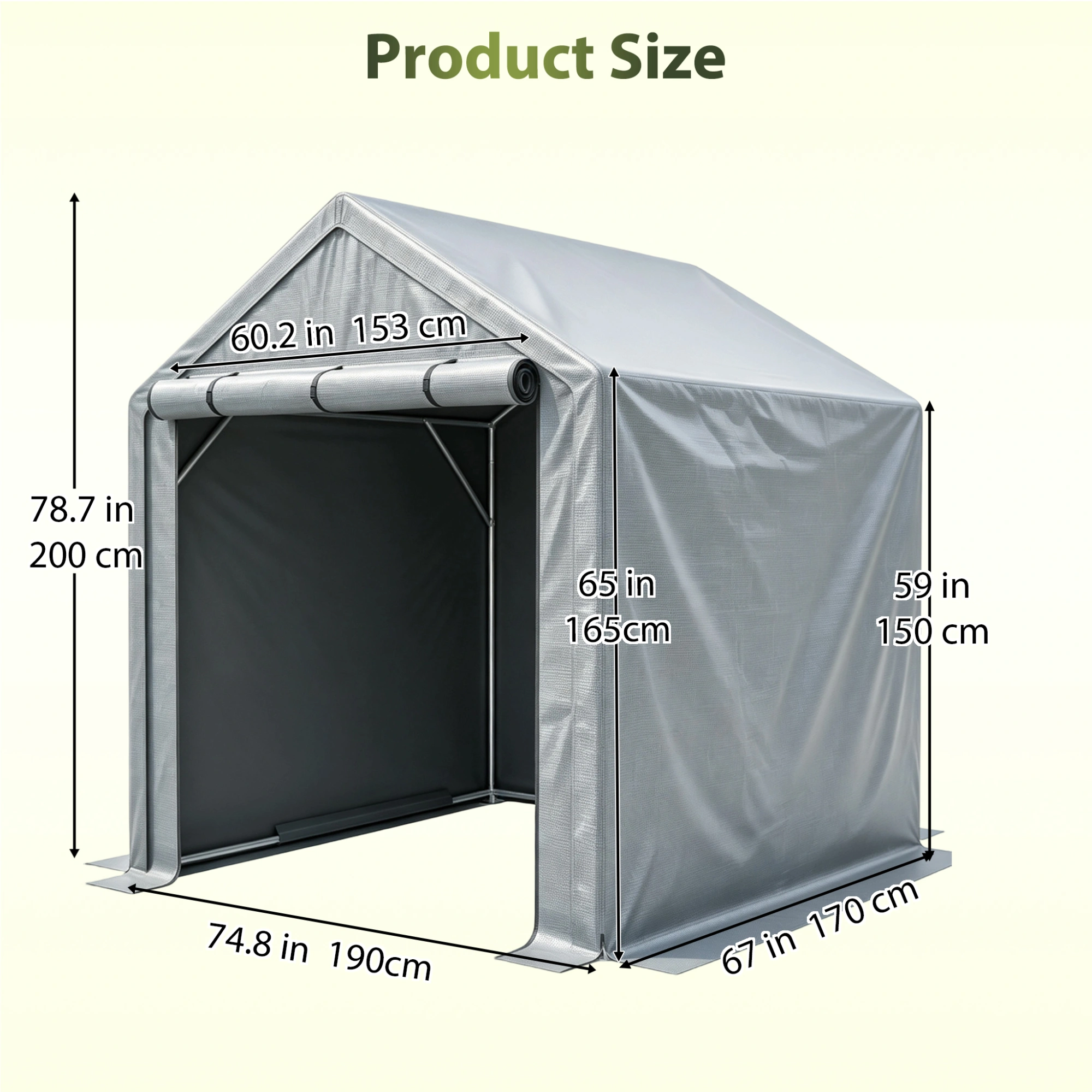 75x67x79 Inch Carport, Heavy Duty Steel Frame Outdoor Garage, Waterproof PE Tarpaulin, UV Resistant Shelter for Car, Firewood, Tools Storage view 2