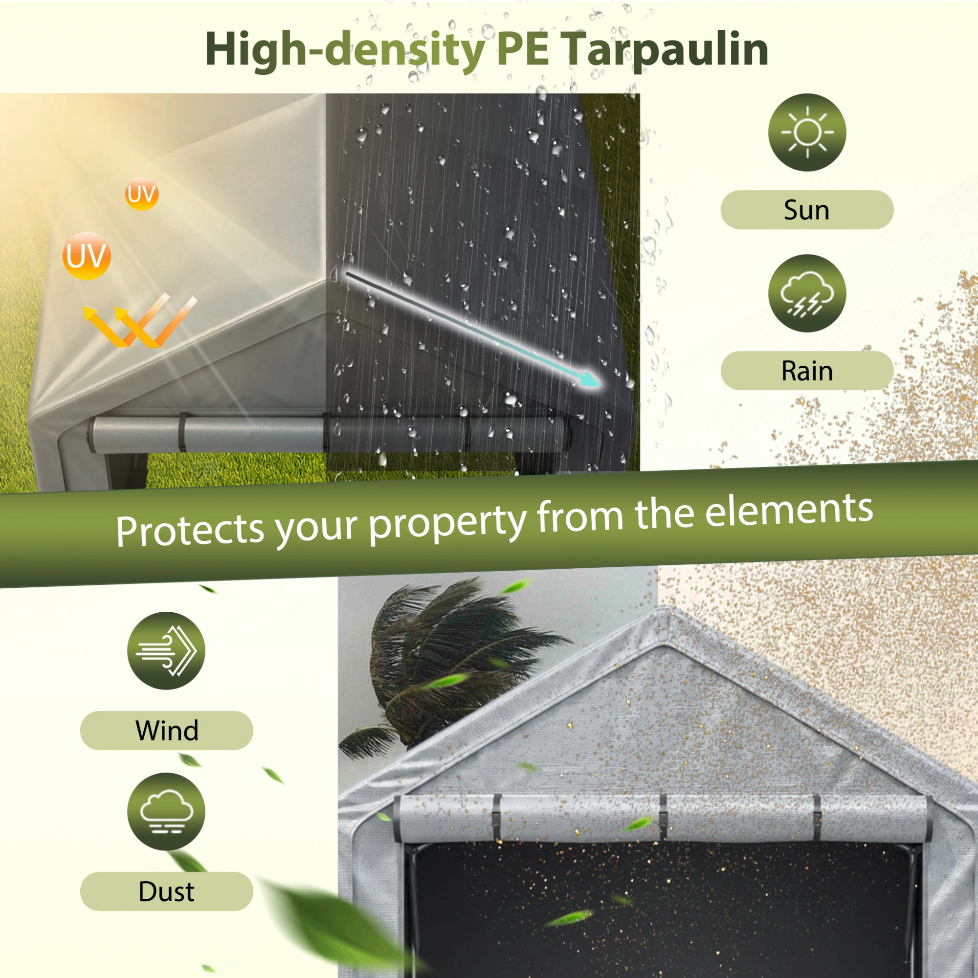 75x67x79 Inch Carport, Heavy Duty Steel Frame Outdoor Garage, Waterproof PE Tarpaulin, UV Resistant Shelter for Car, Firewood, Tools Storage view 3