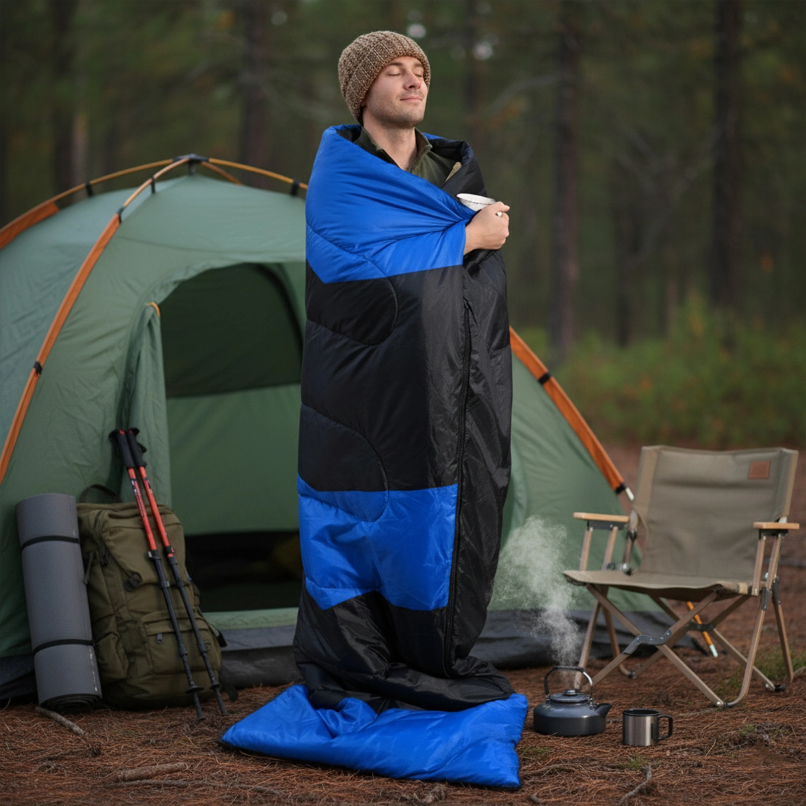 Lightweight Sleeping Bag for Backpacking Hiking, Waterproof Compact Envelope Sleeping Bag, Cold & Warm Weather, Blue view 2