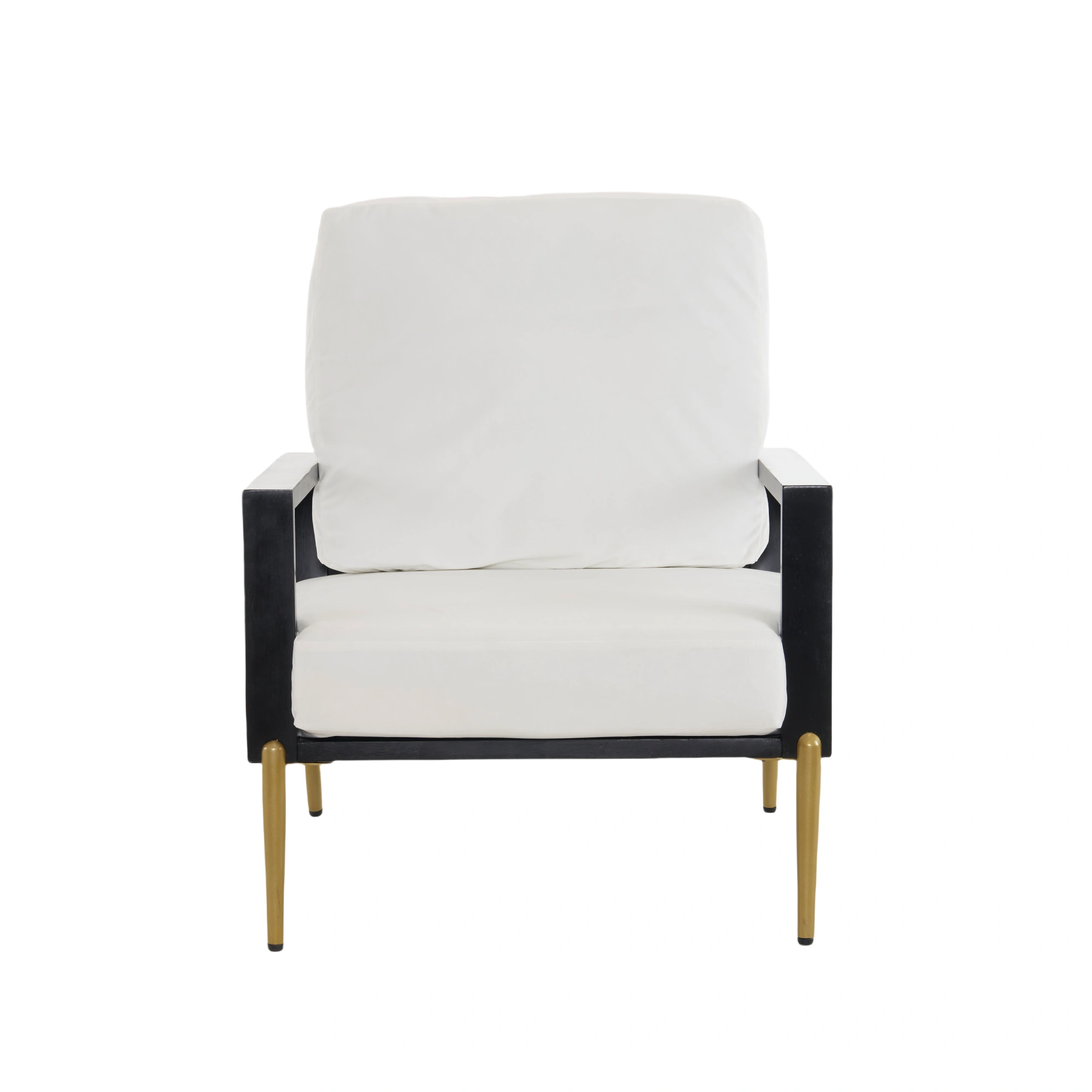 White Upholstered Armchair Modern Minimalist Low Back Accent Chair with Gold Metal Legs, Rubberwood Frame Wide Armrests Living Room Balcony view 16