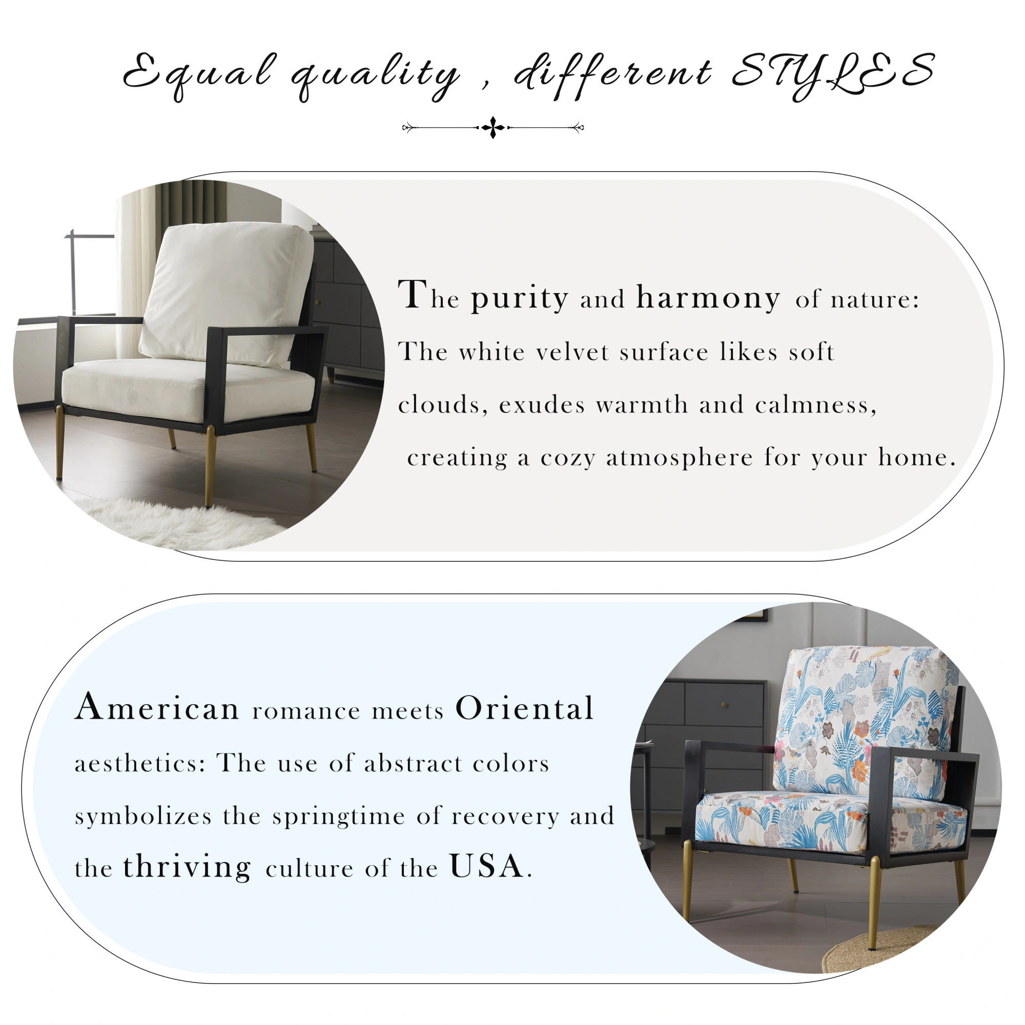 White Upholstered Armchair Modern Minimalist Low Back Accent Chair with Gold Metal Legs, Rubberwood Frame Wide Armrests Living Room Balcony view 2