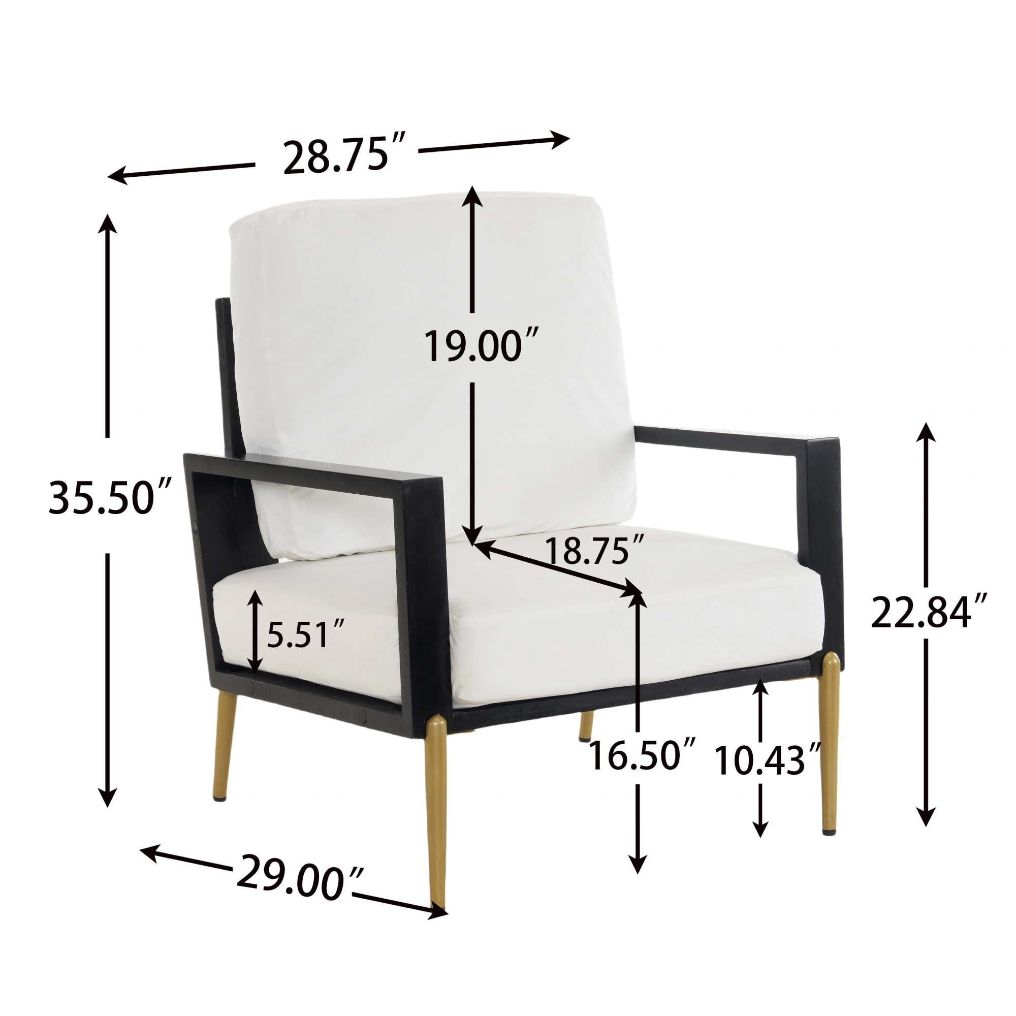 White Upholstered Armchair Modern Minimalist Low Back Accent Chair with Gold Metal Legs, Rubberwood Frame Wide Armrests Living Room Balcony view 6