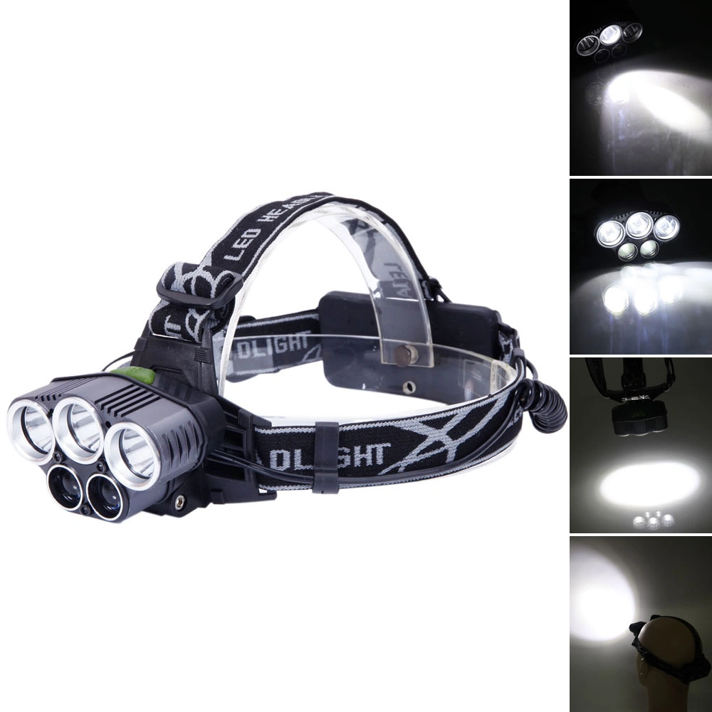 5-LED 5000LM 3 Modes White Light Aluminum Alloy LED Headlamp Torch Black