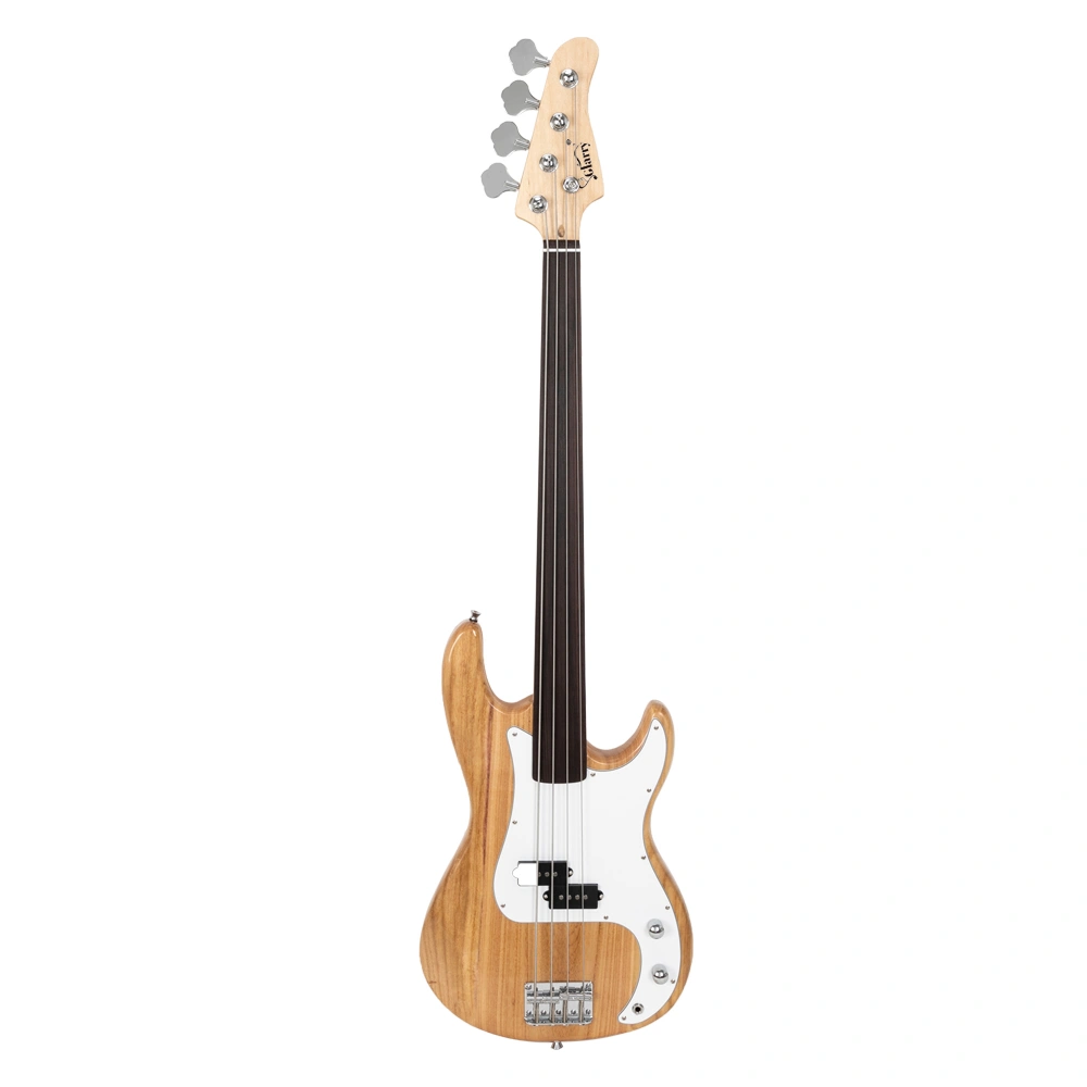 Fretless Electric Bass Guitar Full Size 4 String for experienced Bass Players Cord Wrench Tool Burlywood