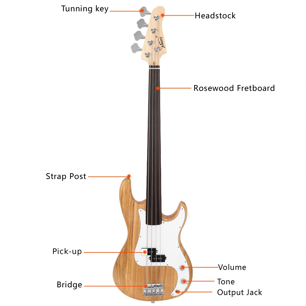 Fretless Electric Bass Guitar Full Size 4 String for experienced Bass Players Cord Wrench Tool Burlywood view 17