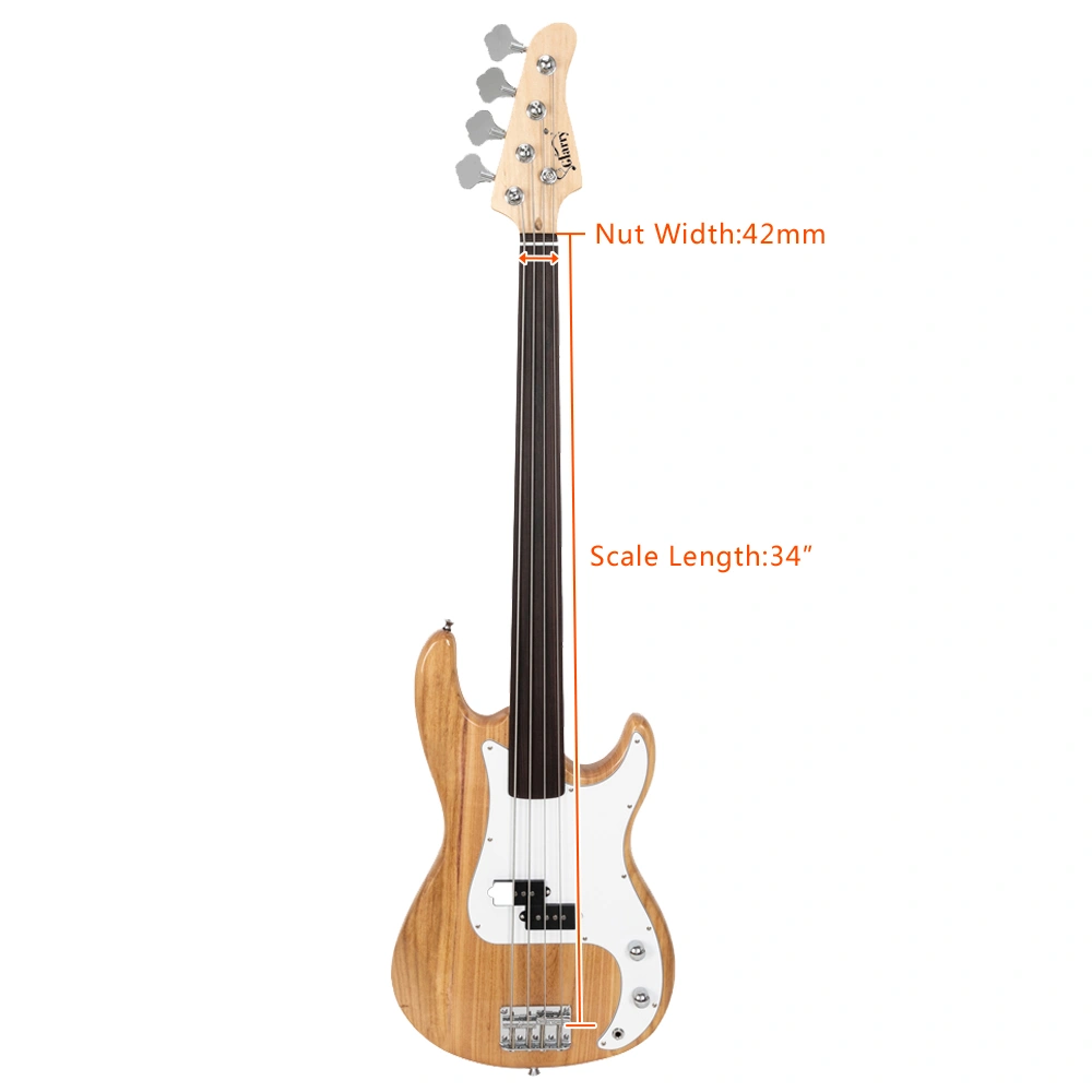 Fretless Electric Bass Guitar Full Size 4 String for experienced Bass Players Cord Wrench Tool Burlywood view 18