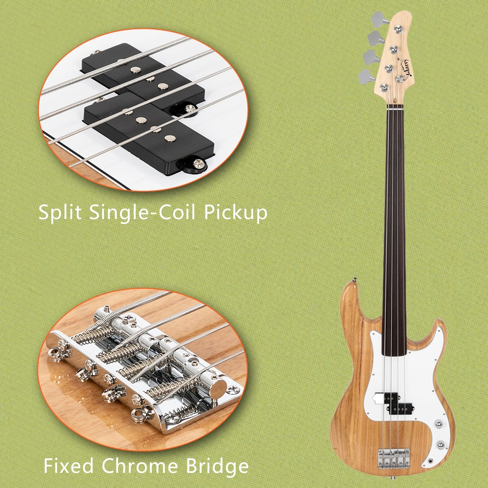 Fretless Electric Bass Guitar Full Size 4 String for experienced Bass Players Cord Wrench Tool Burlywood view 20