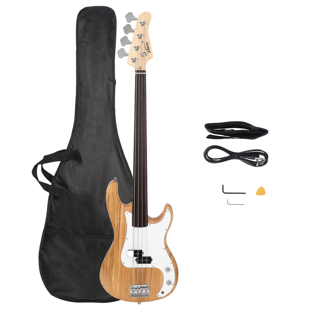 Fretless Electric Bass Guitar Full Size 4 String for experienced Bass Players Cord Wrench Tool Burlywood view 22