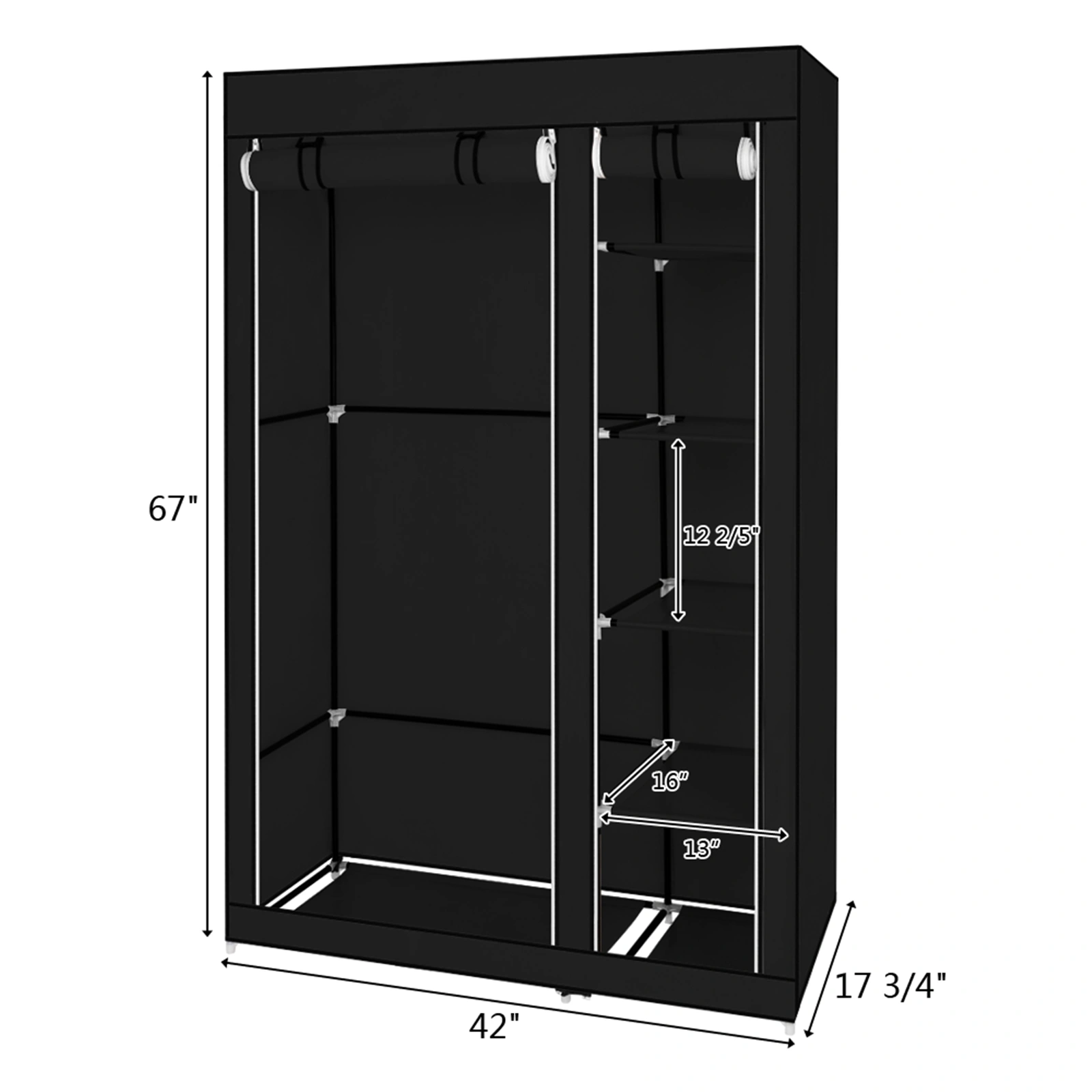 67" Portable Wardrobe Closet w/Non-Woven Fabric & Hanging Rod Easy Assemble Black view 15