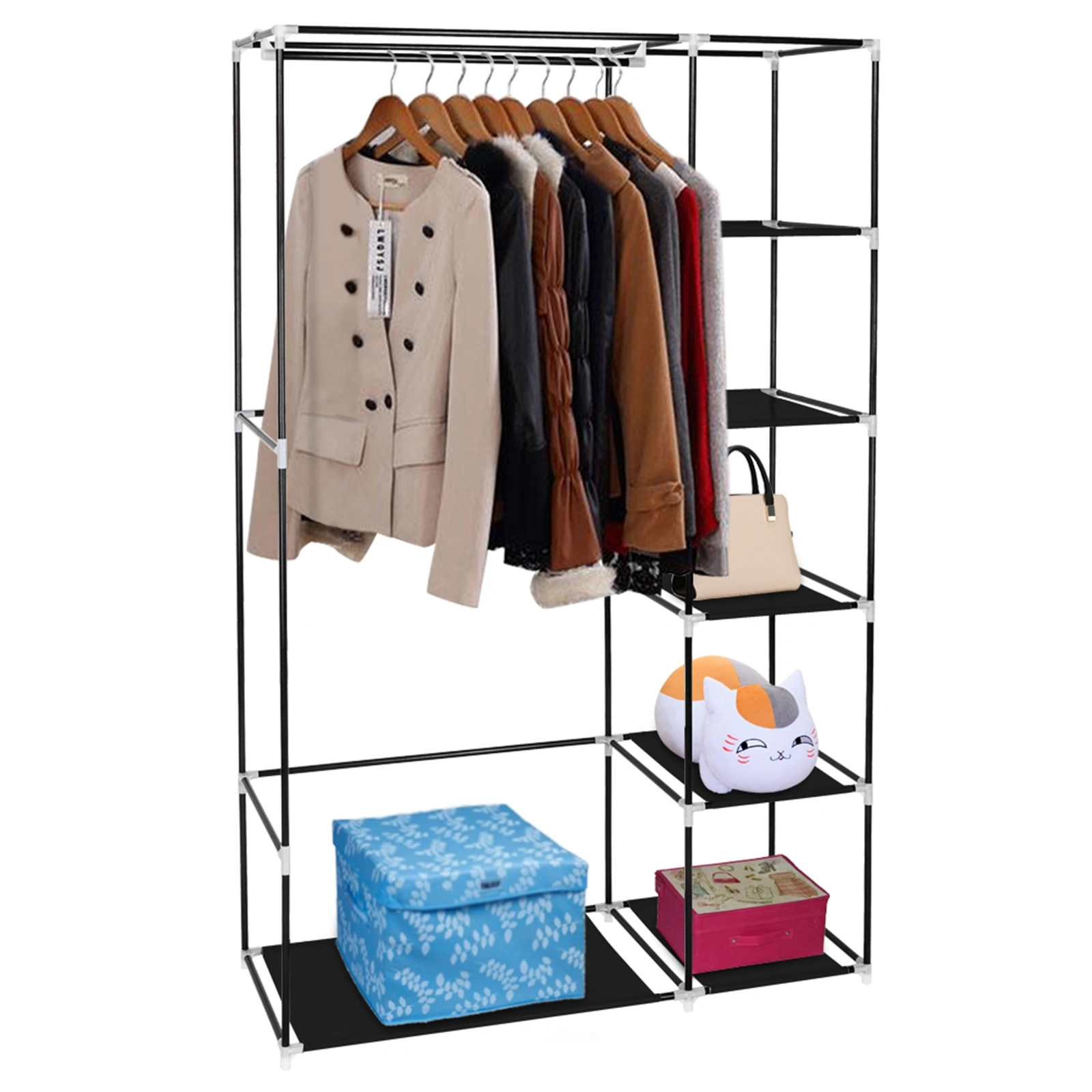 67" Portable Wardrobe Closet w/Non-Woven Fabric & Hanging Rod Easy Assemble Black view 18