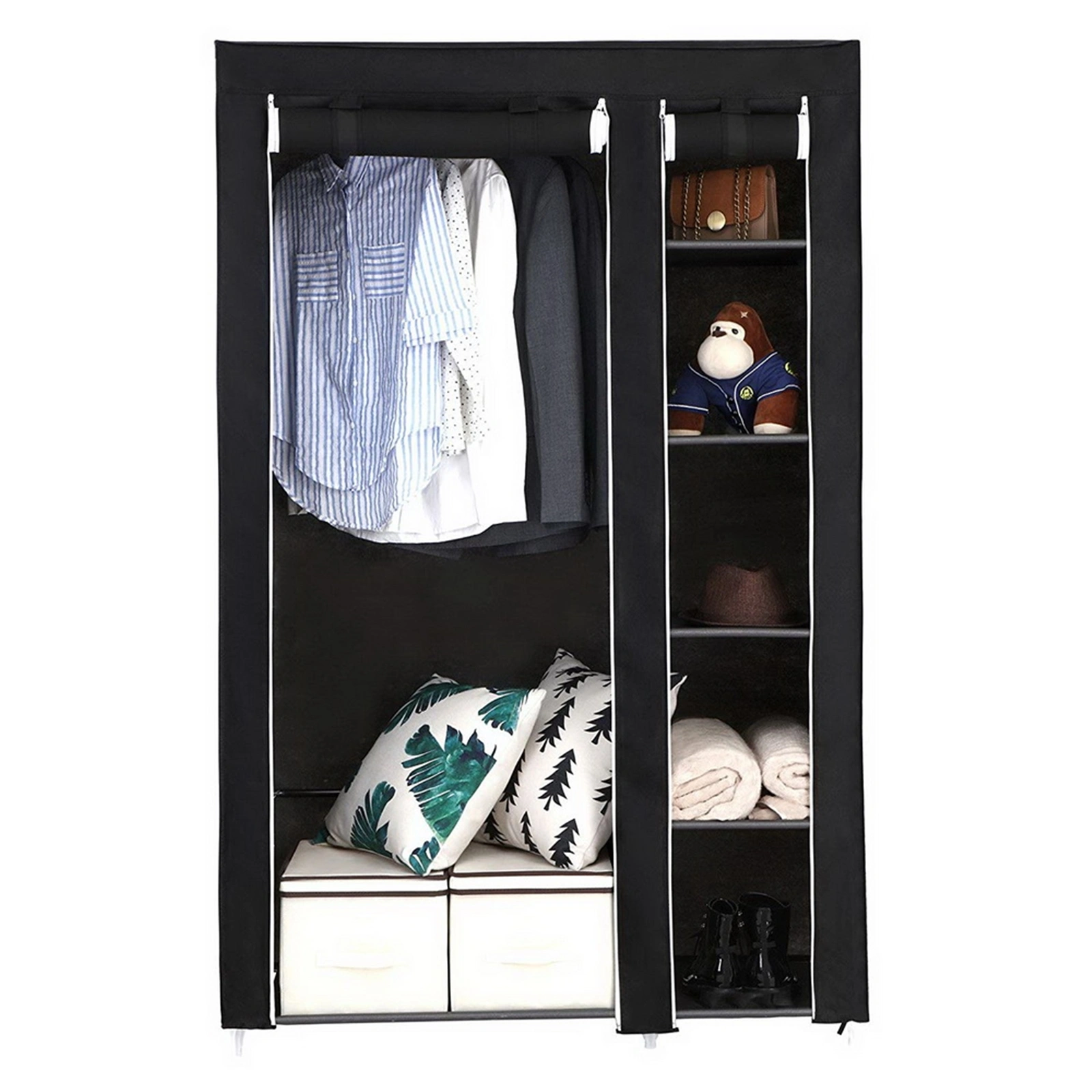 67" Portable Wardrobe Closet w/Non-Woven Fabric & Hanging Rod Easy Assemble Black view 2