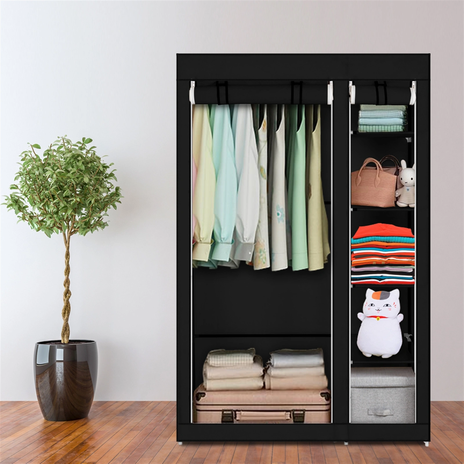 67" Portable Wardrobe Closet w/Non-Woven Fabric & Hanging Rod Easy Assemble Black view 20