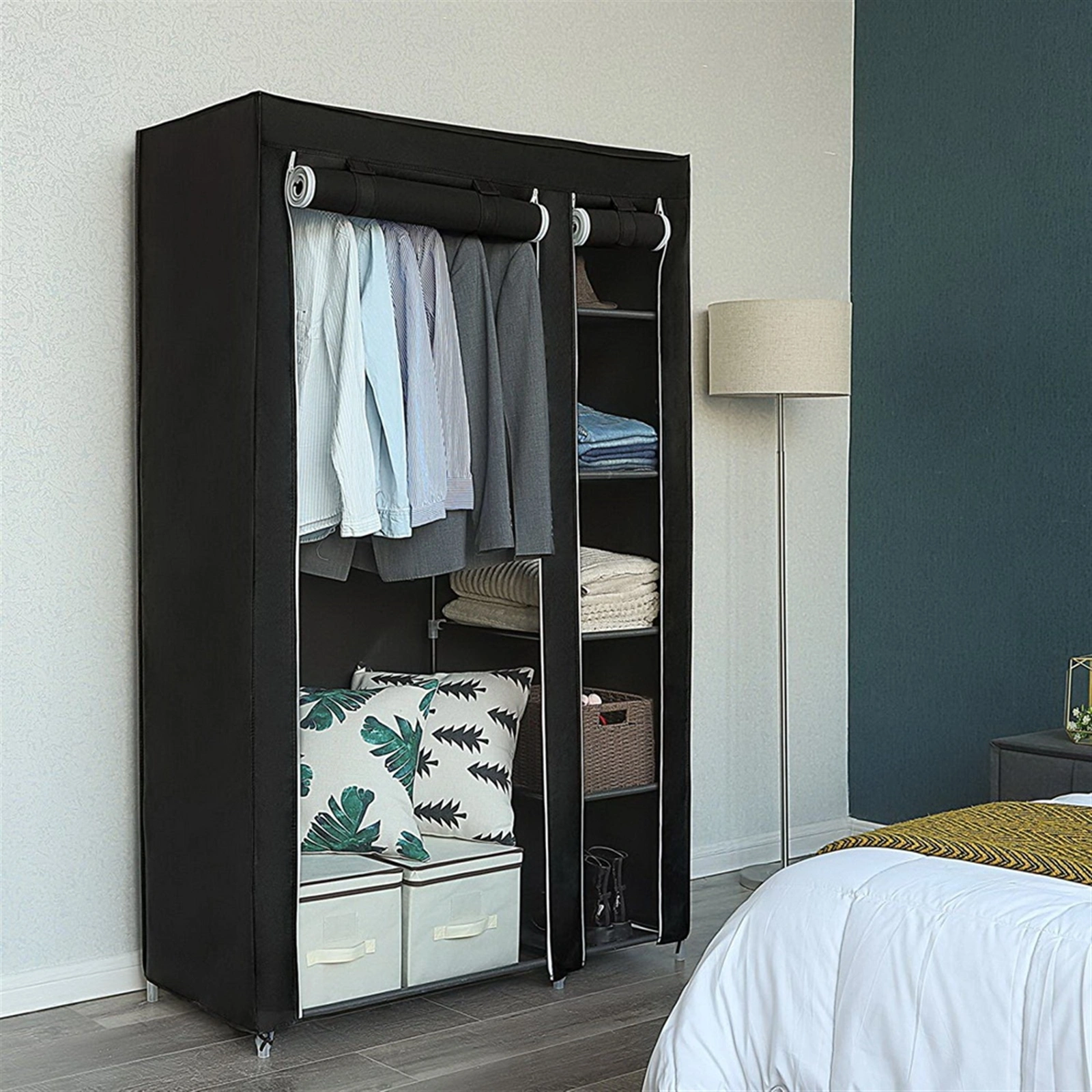 67" Portable Wardrobe Closet w/Non-Woven Fabric & Hanging Rod Easy Assemble Black view 4