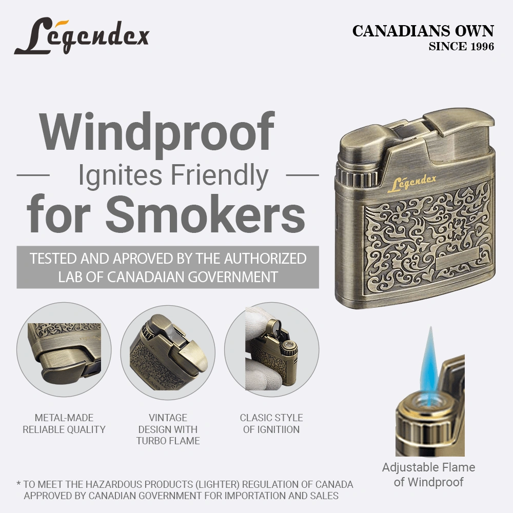 LEGENDEX CLIMBER Windproof Lighter, Antique Brass, Arabesque Pattern, Vintage Style, Refillable Adjustable Flame for Cigar, Cigarette, Kitchen, Outdoor view 2