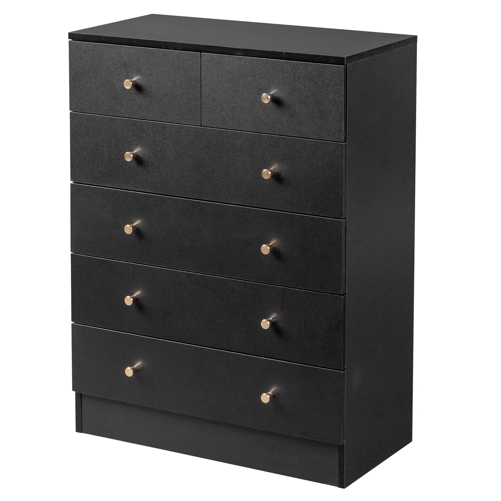 5-Tier 6-Drawer Dresser with Matte Gold Handles Particleboard + Textured Melamine Storage Cabinet 25.98*12.99*35.04in Black view 4