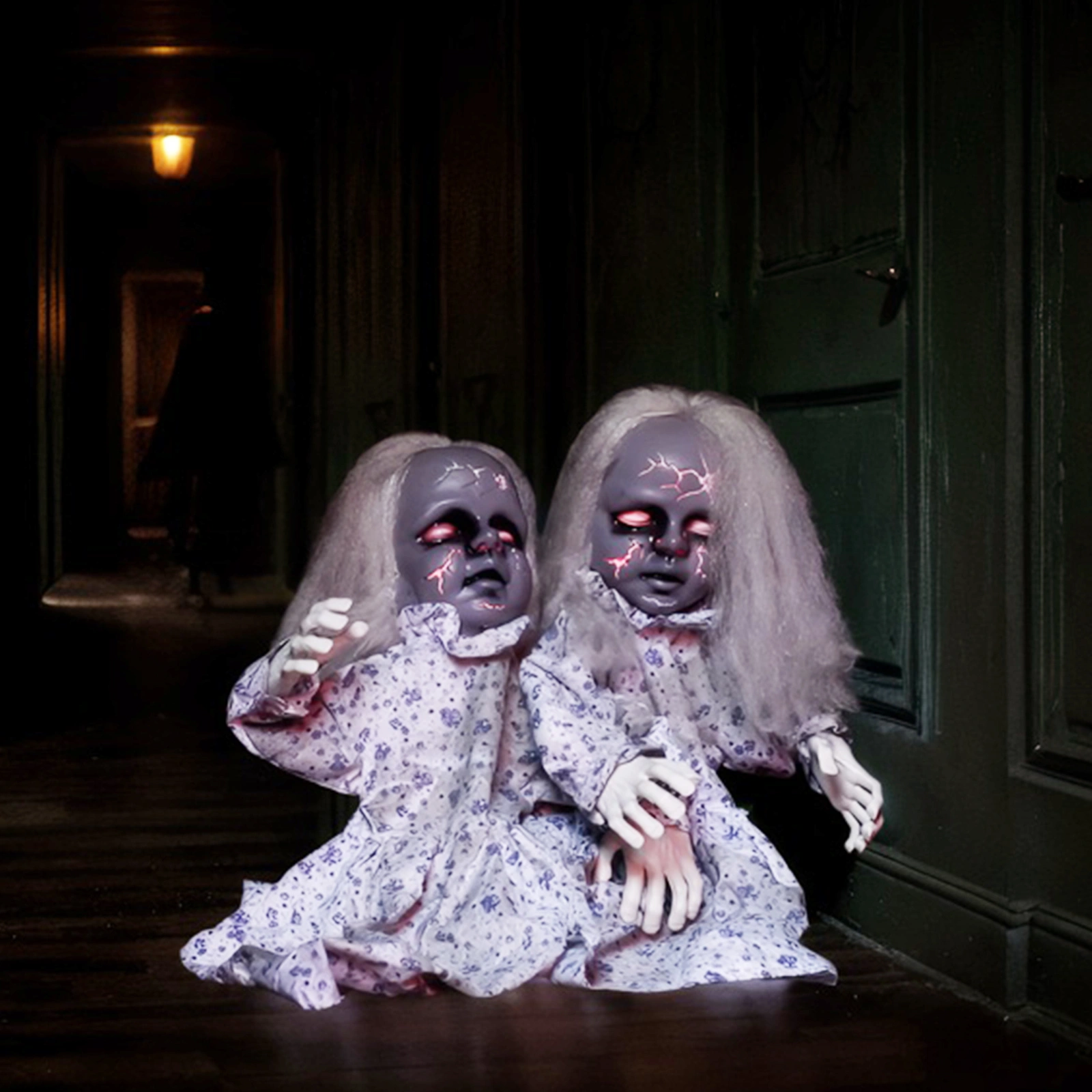 2.8ft Twin Girls Halloween Standing Decoration, Outdoor Indoor Yard Haunted House Props Spooky Lawn Figure for Party Home Garden view 4