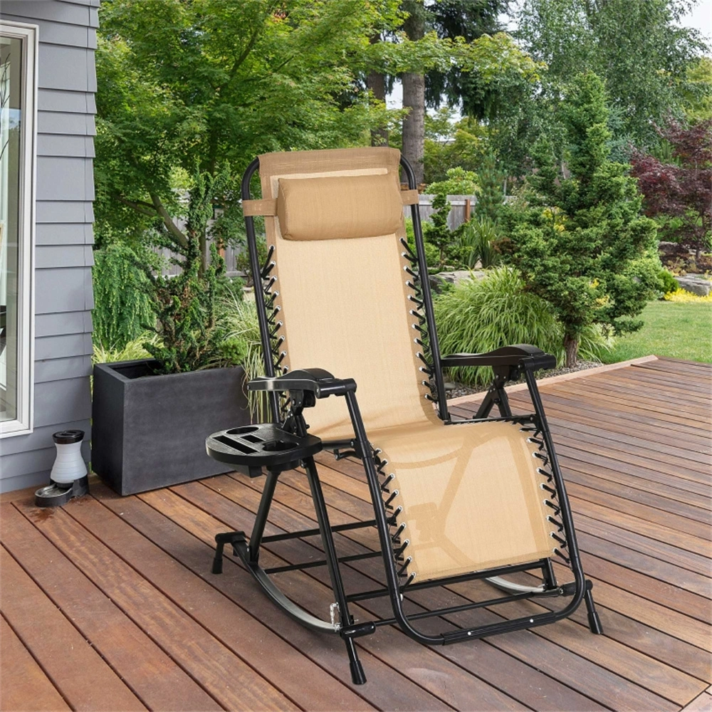 Garden Rocking Chair - Outdoor Wooden Glider Chair with Cushion, Classic Rocker Design for Patio Yard Lawn Porch Decoration