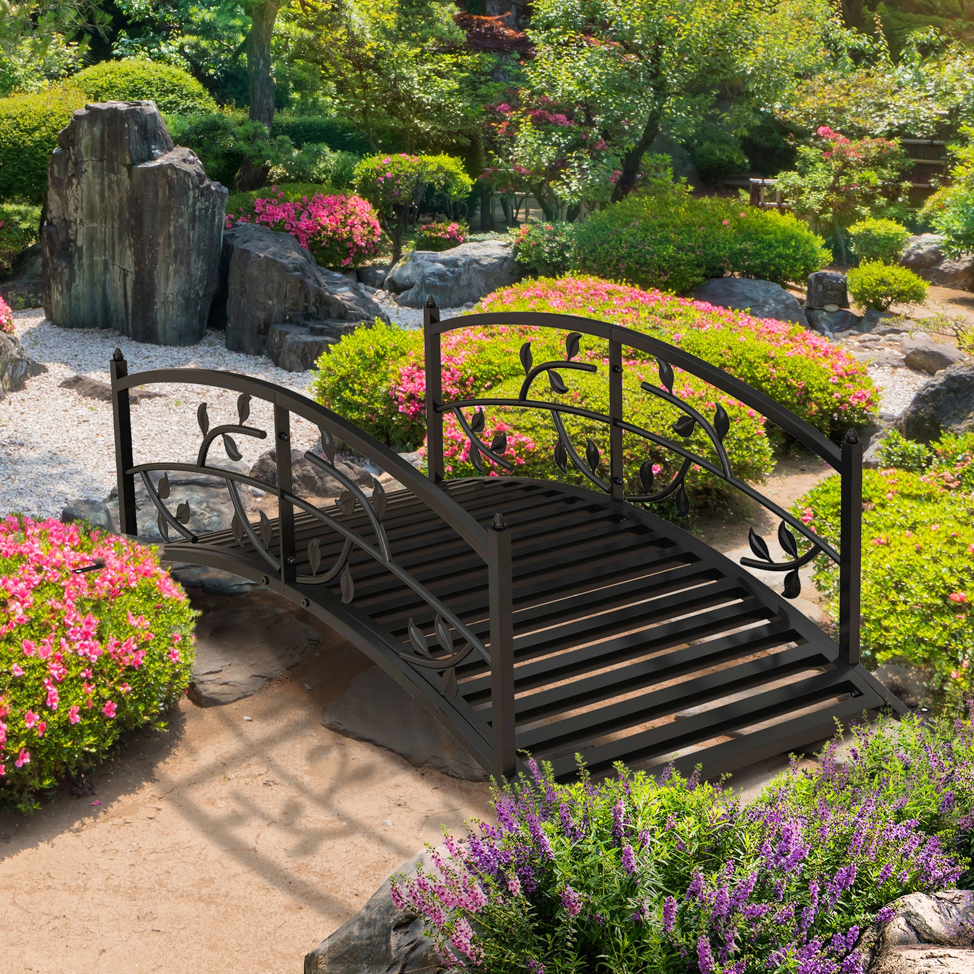 Decorative Pond Bridge - Small Wooden Garden Footbridge for Koi Fish Pond, Water Feature, Outdoor Yard & Patio Decoration, Natural Brown view 3