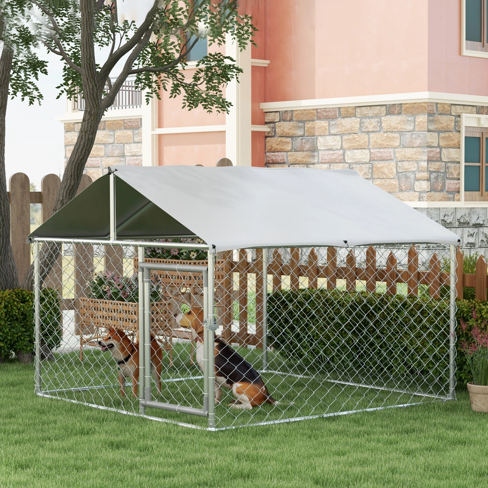 Heavy Duty Dog Crate with Divider, Folding Metal Wire Kennel Cage for Medium Large Dogs, Includes Tray & Wheels, Gray