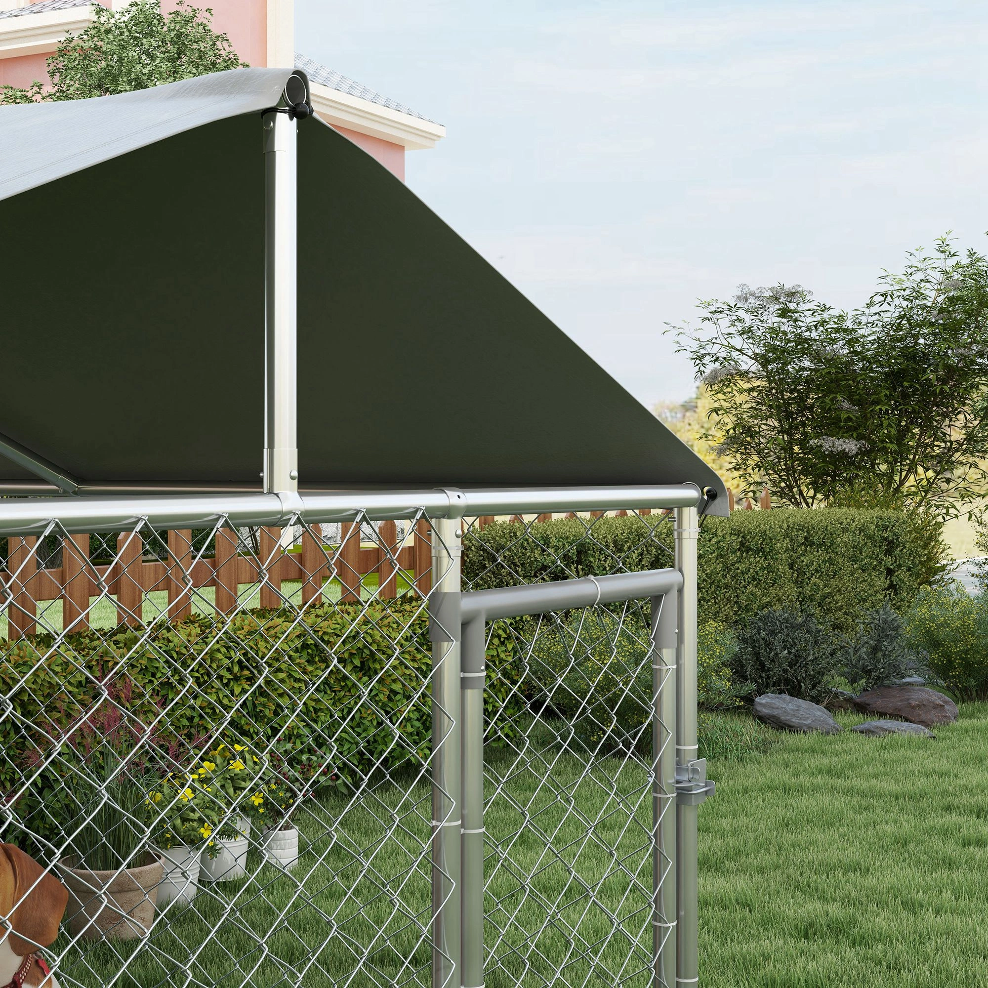Heavy Duty Dog Crate with Divider, Folding Metal Wire Kennel Cage for Medium Large Dogs, Includes Tray & Wheels, Gray view 7