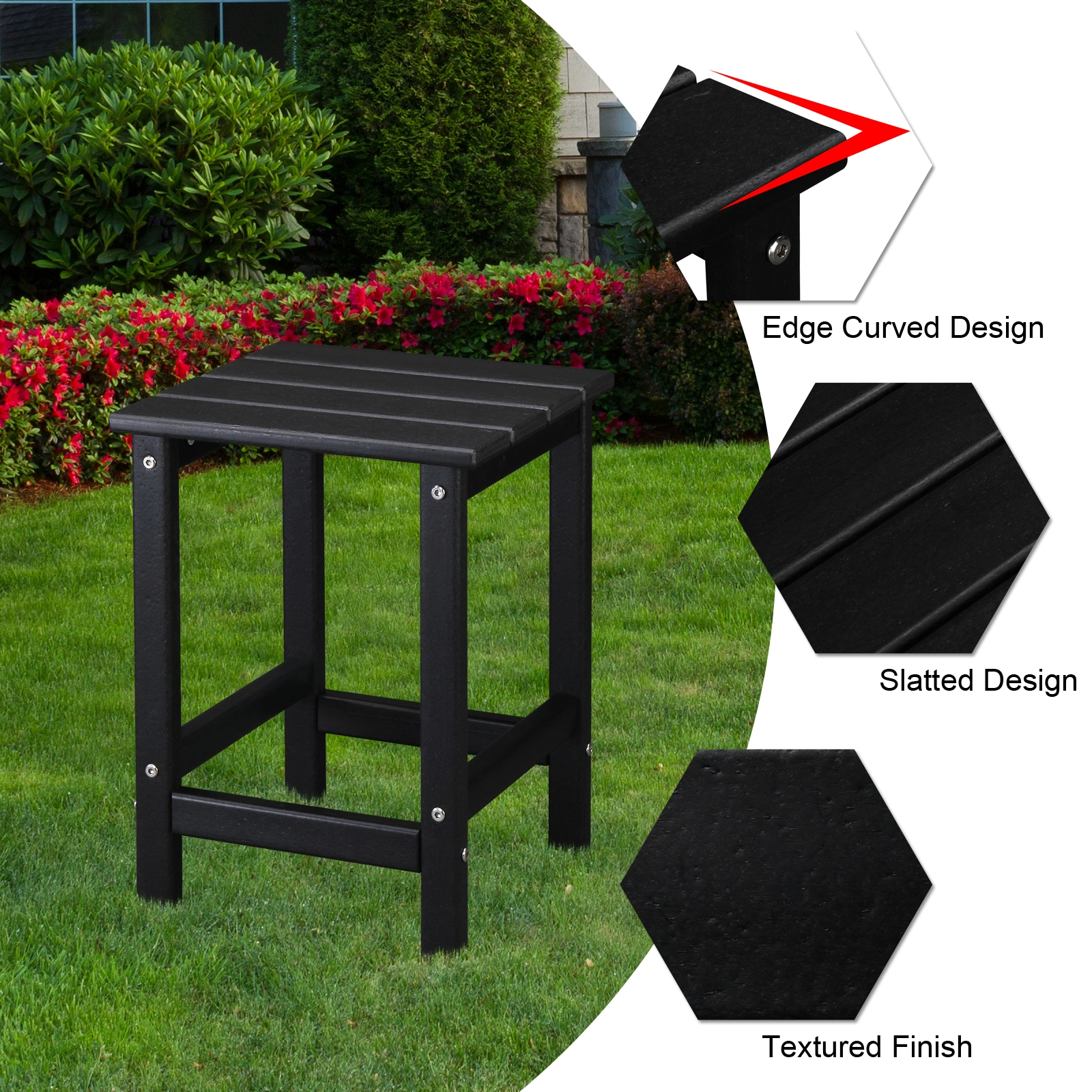 36*36*47cm Single Layer Square HDPE Side Table Black view 26