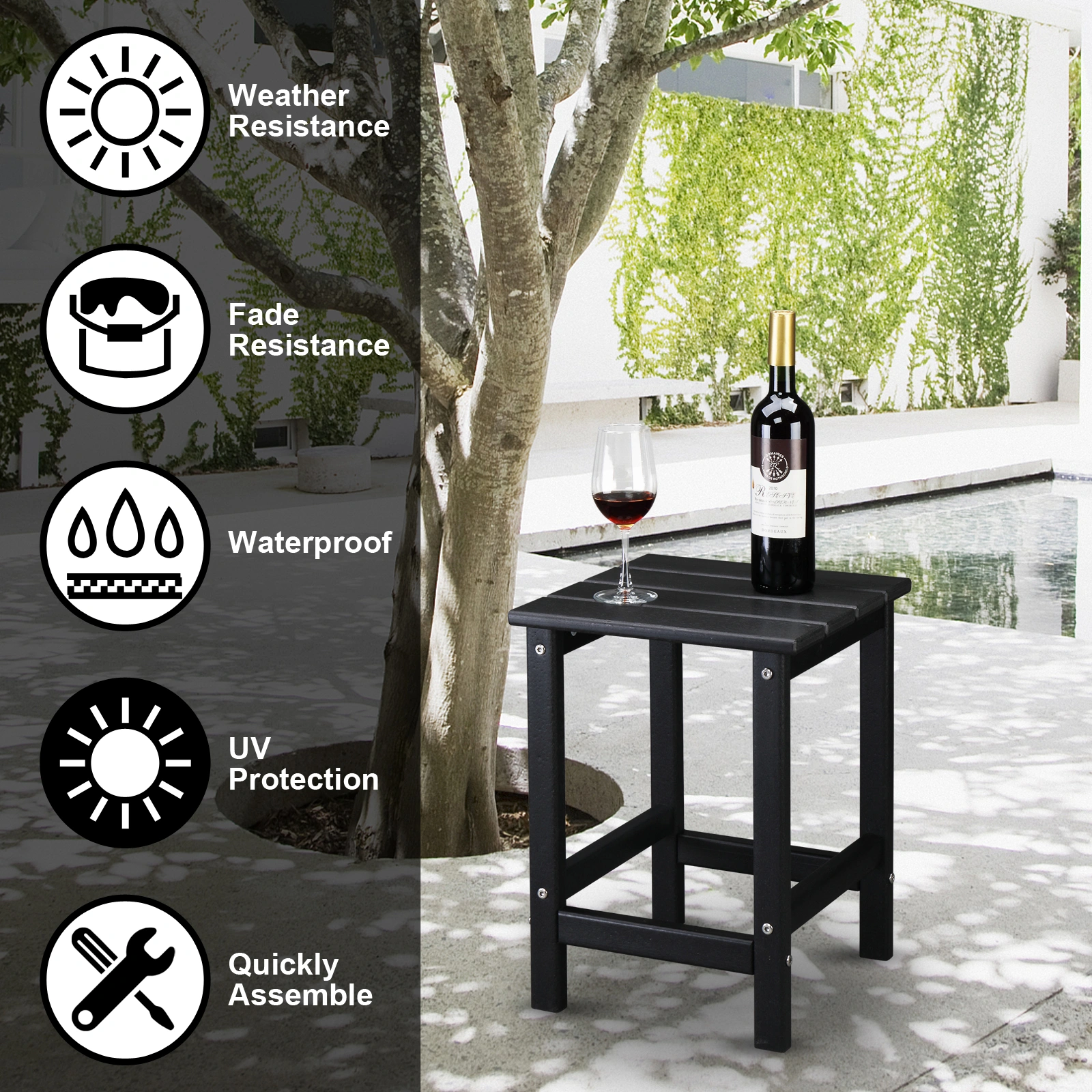 36*36*47cm Single Layer Square HDPE Side Table Black view 28
