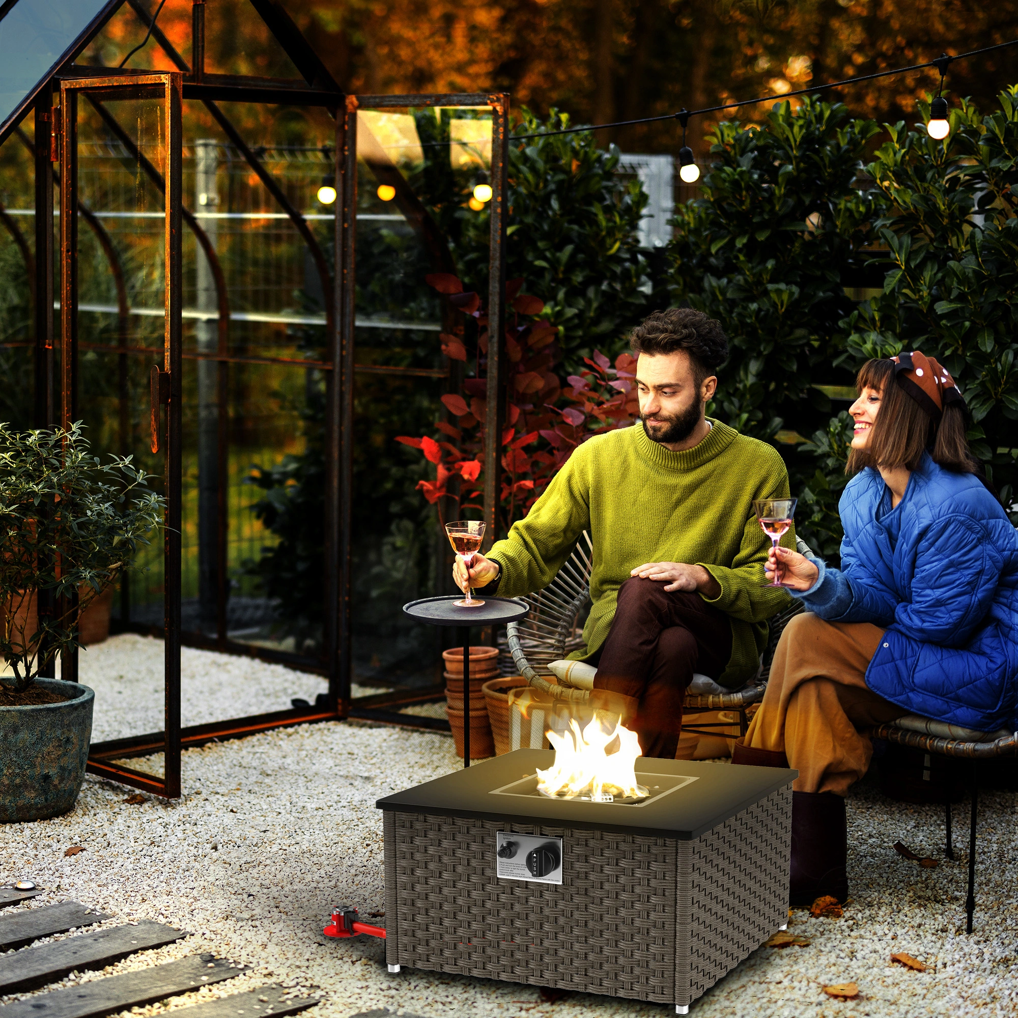 48 Inch Fire Pit Table, Outdoor Rectangular Propane Gas Fire Table with Lava Rocks & Waterproof Cover, Steel Burner for Backyard
