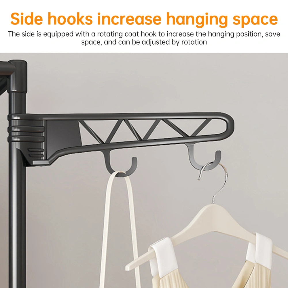 Double Rod Clothes Rack with 6 Shelves & 2 Hanging Hooks, Heavy Duty Steel Pipe Garment Rack for Entryway Bedroom Corner view 4