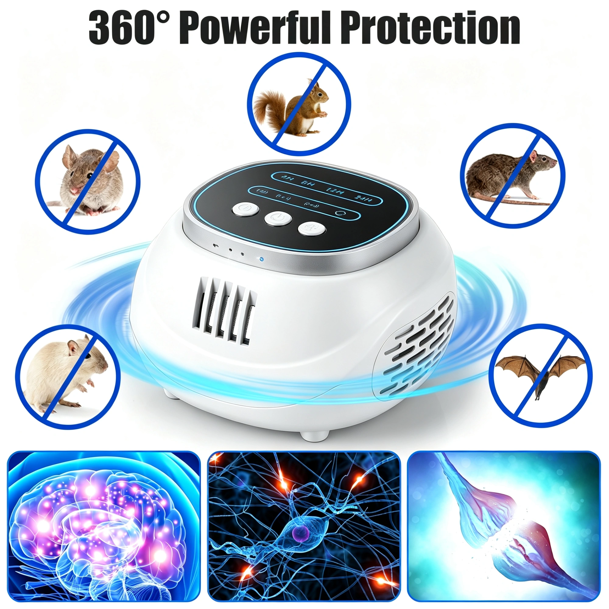 2-Pack Ultrasonic Rodent Repeller, 4-65KHz Pest Control with Strobe Light, 4 Modes & Timer, Mouse Rat Squirrel Bat Chaser view 2