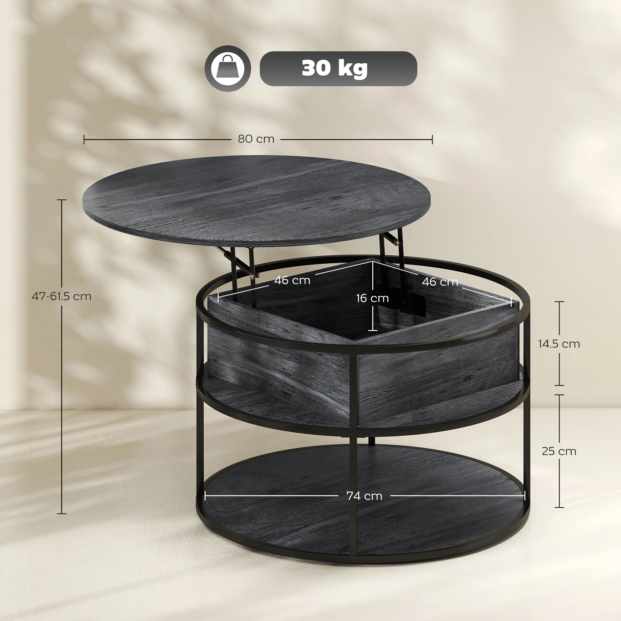 Rattan Coffee Table, Natural Wicker Side Table with Storage Shelf view 4