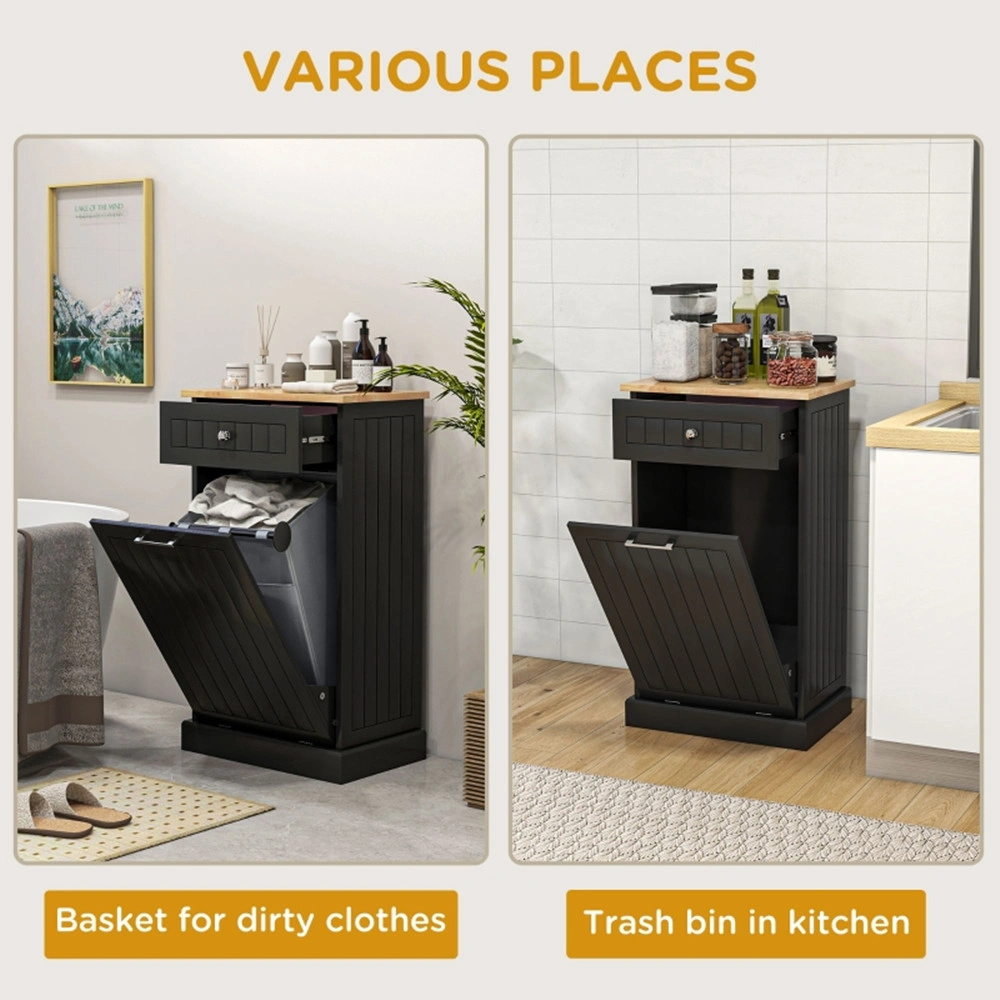 Kitchen Tilt Out Trash Bin Cabinet Free Standing Recycling Cabinet Trash Can Holder With Drawer, Black-AS ( Amazon Shipping)(Prohibited by WalMart) view 4
