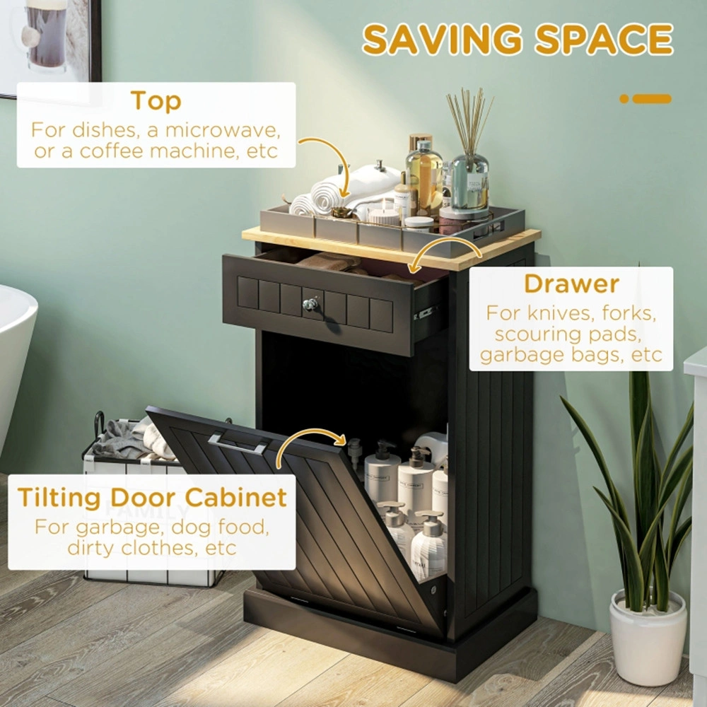 Kitchen Tilt Out Trash Bin Cabinet Free Standing Recycling Cabinet Trash Can Holder With Drawer, Black-AS ( Amazon Shipping)(Prohibited by WalMart) view 5