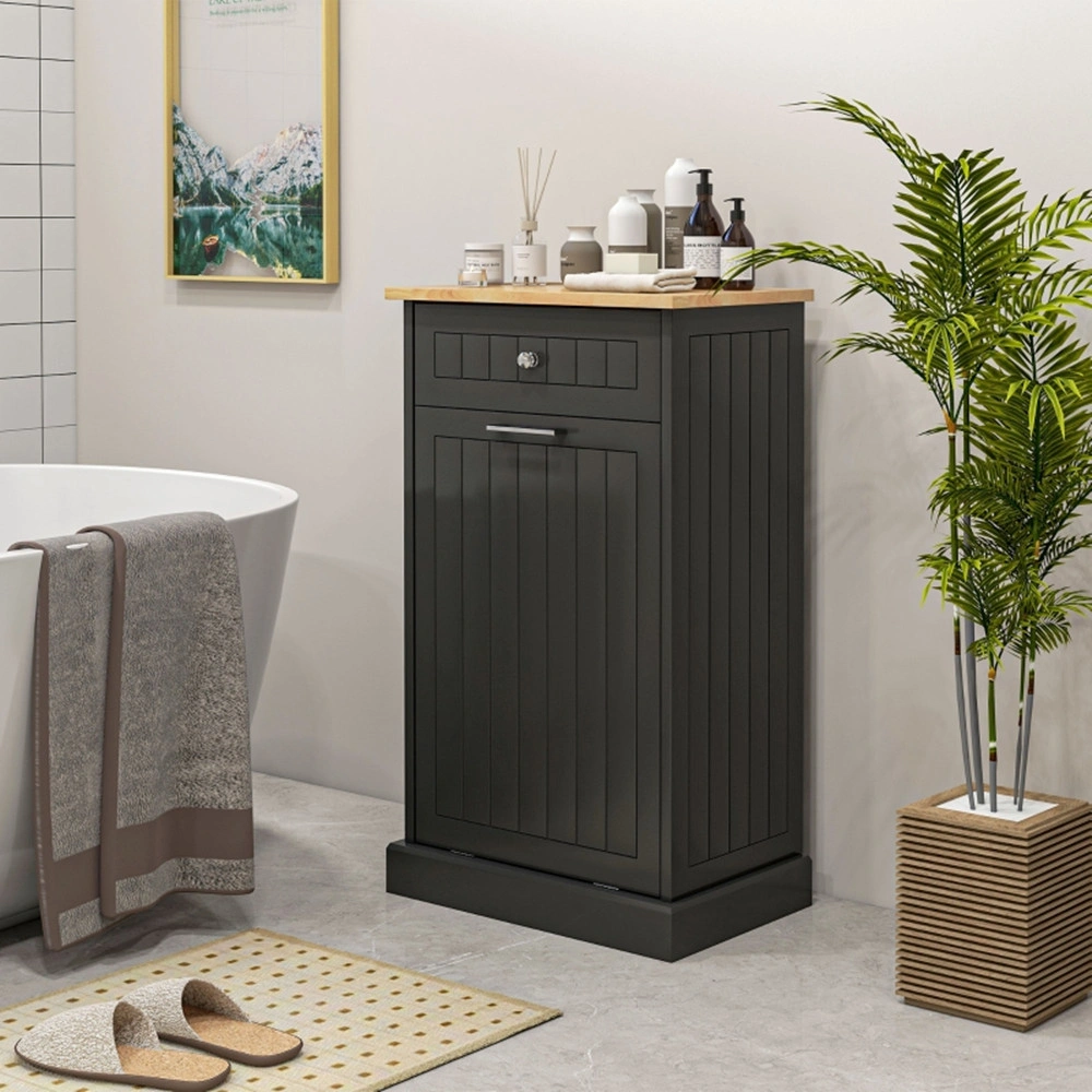 Kitchen Tilt Out Trash Bin Cabinet Free Standing Recycling Cabinet Trash Can Holder With Drawer, Black-AS ( Amazon Shipping)(Prohibited by WalMart) view 7